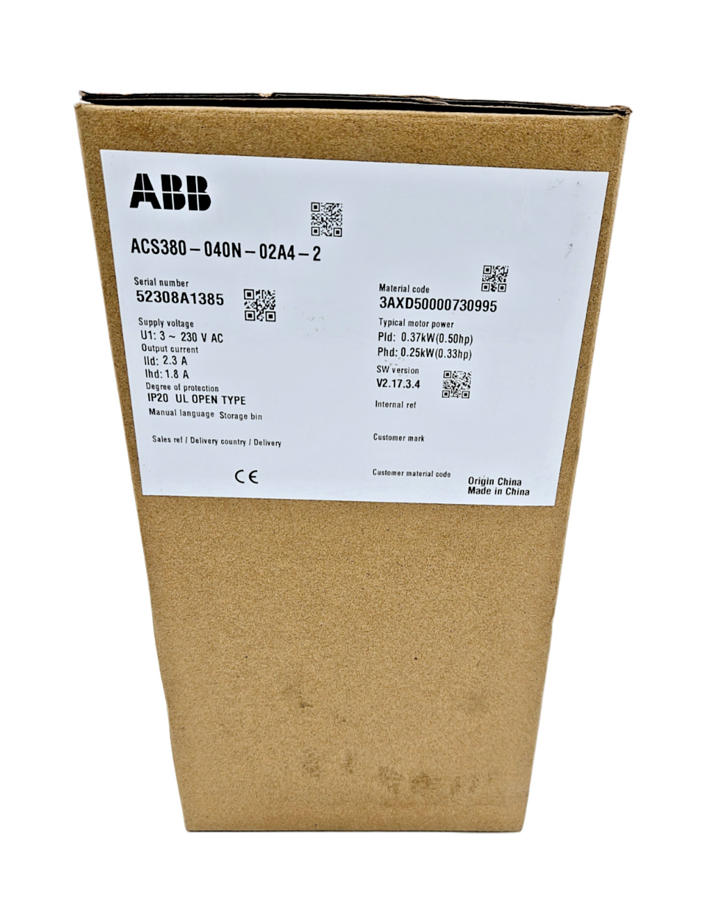 ABB ACS380-040N-02A4-2 AC DRIVE 0.37 KW (0.50 HP) [FAST SHIPPING]