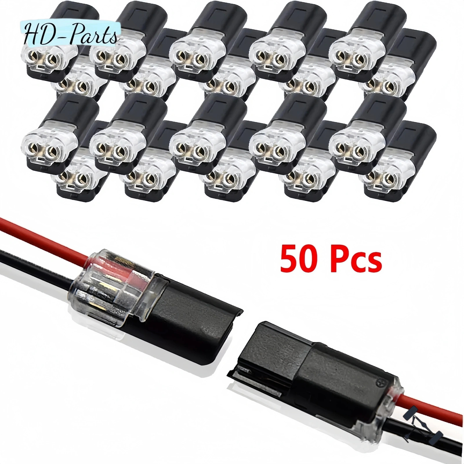 50Pcs 2-Pin Wire Cable Snap Connectors 22-18 AWG For LED Strip Speaker Wiring