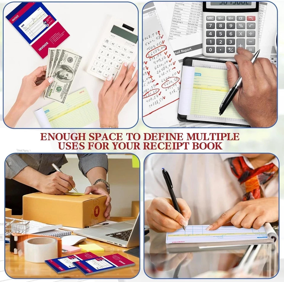 4 Packs Invoice Book for Small Business 2-Part Carbonless, 4P, White/Canary