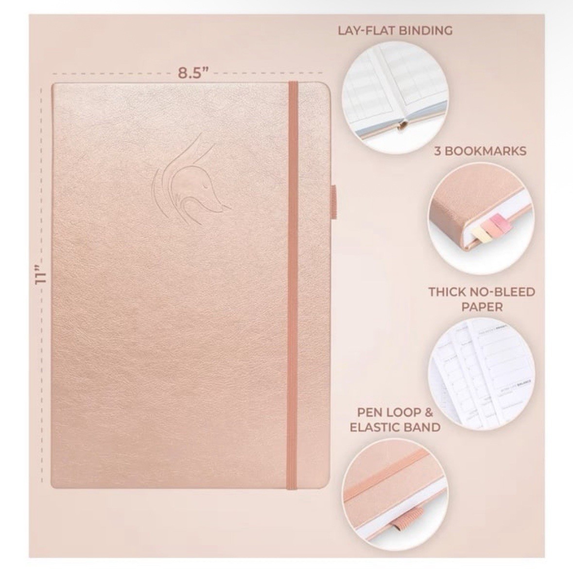 Clever Fox | PRO Dated Hourly Weekly Planner 2026 | A4 8.5×11 | Rose Gold | NWT