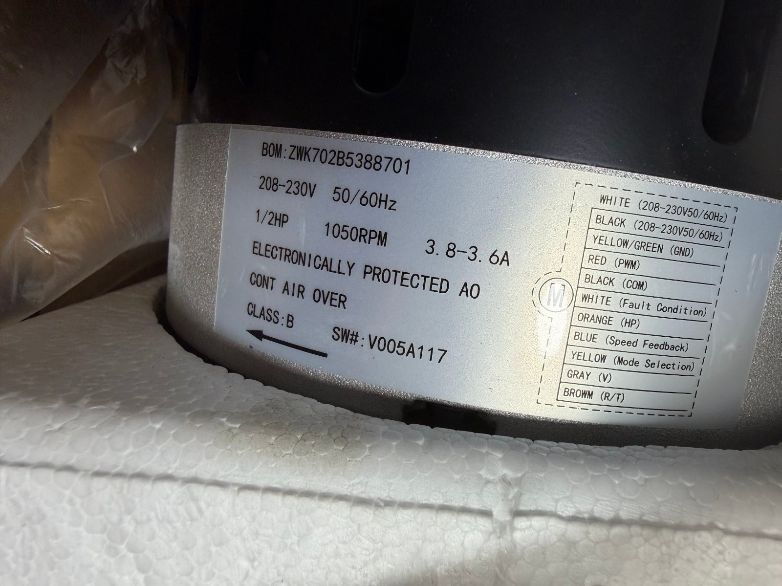 OEM Broad-Ocean 1/2 HP Furnace Blower Motor KMSAH013A05 ZWK702B5388701 230V