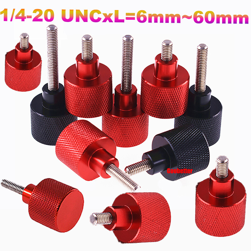 1/4-20UNC Knurled Thumb Screw Aluminum Alloy+Stainless Steel Hand Grip Knob Bolt