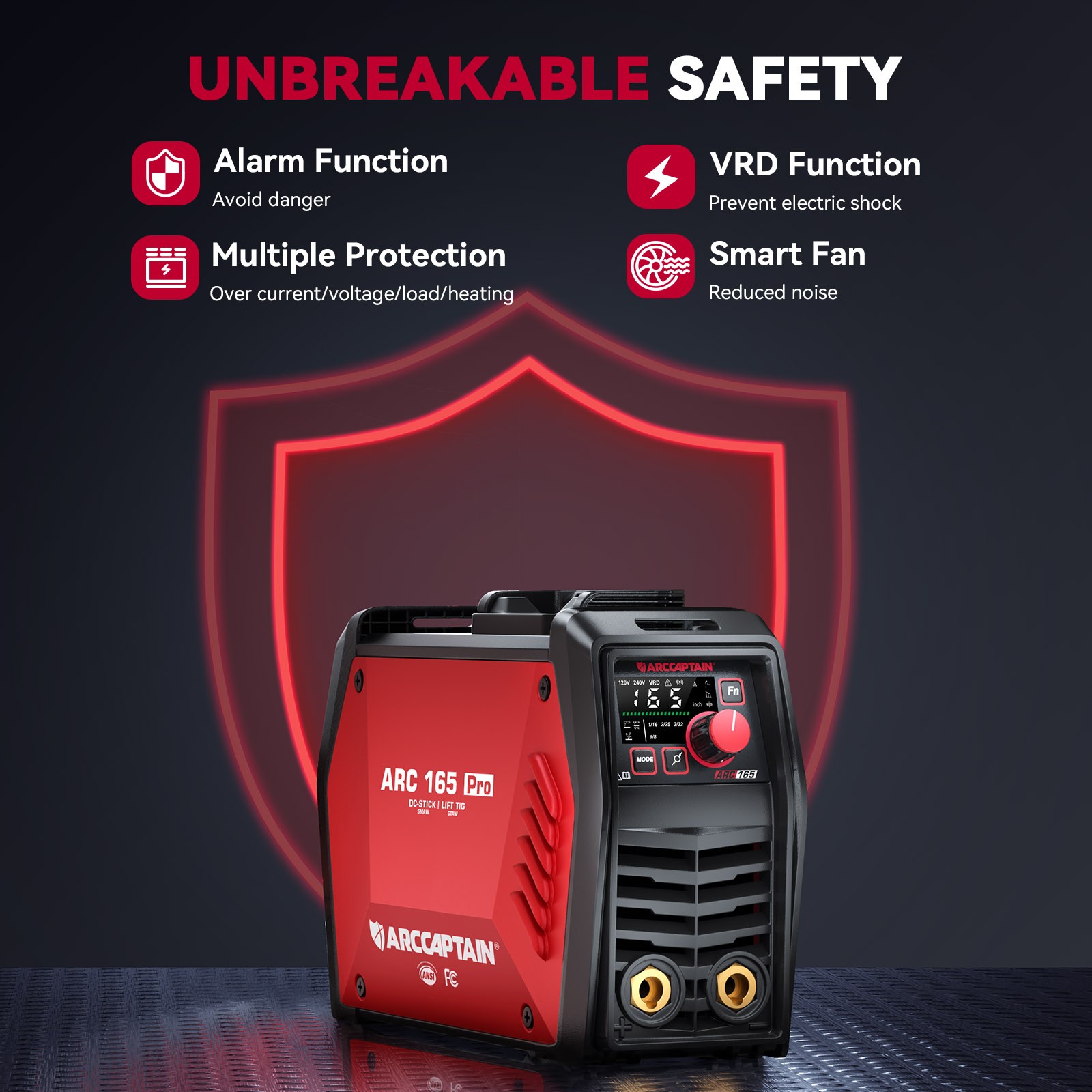 ARCCAPTAIN 165A APP-Controlled Stick & TIG Welder – Digital MCU Dual Voltage
