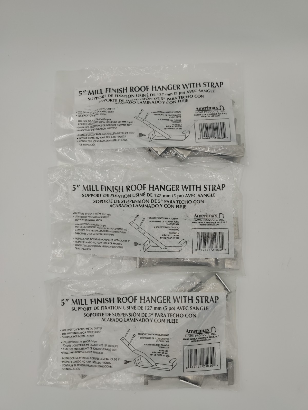 3 TOTAL PACKS, Amerimax 21030PK Gutter Hanger With Strap, Aluminum, 5 Inch