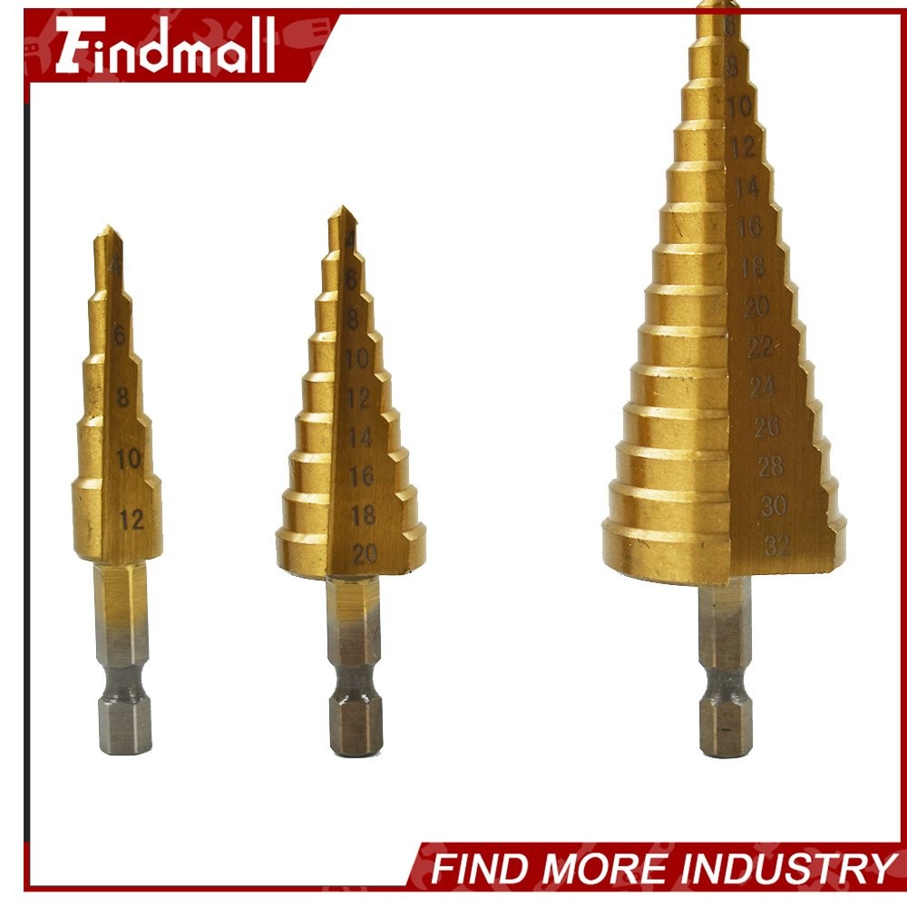 Findmall 3 Pcs 4-12/20/32mm Large HSS Steel Step Cone Drill Bit Set Hole Cutter