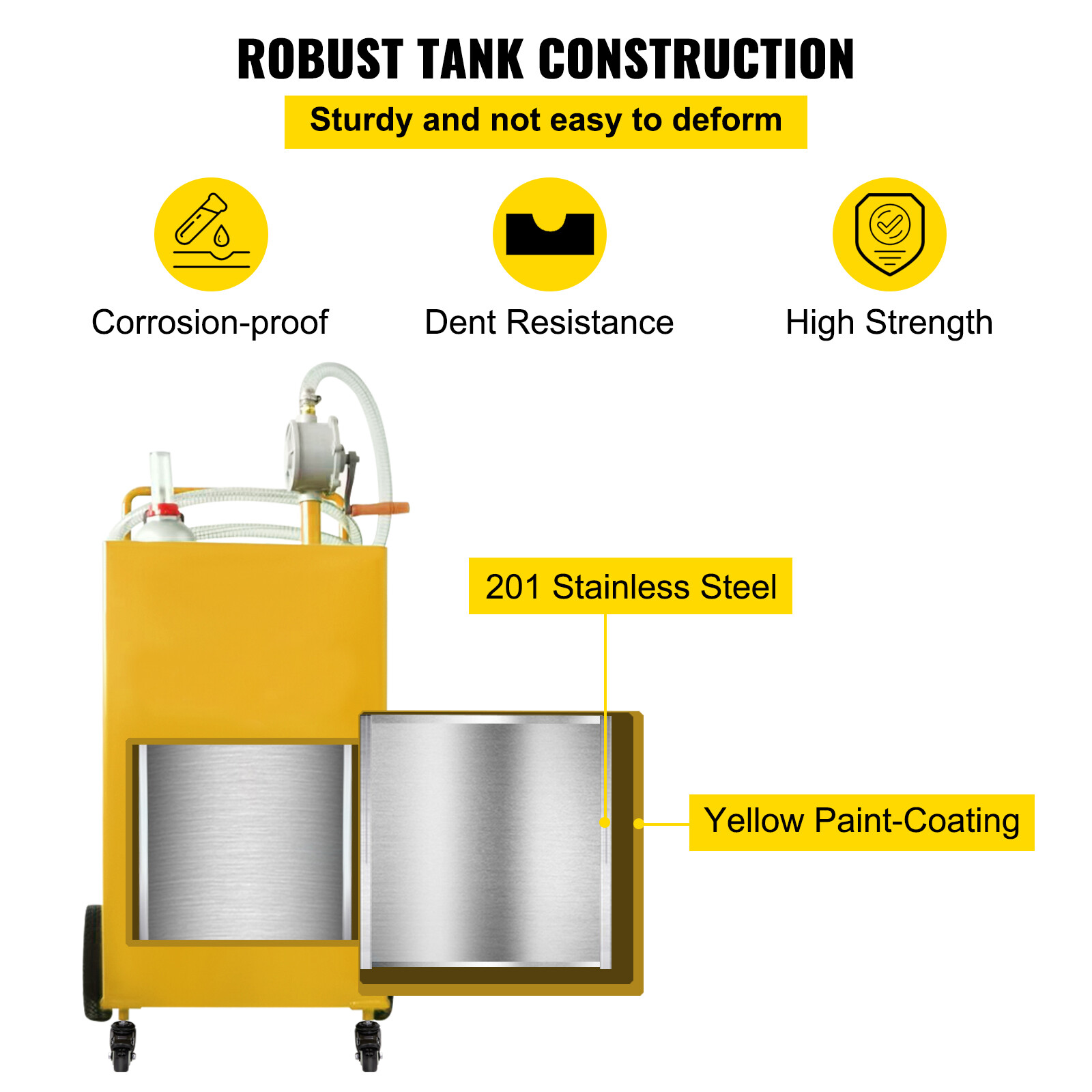 30 Gallon Fuel Caddy Fuel Storage Tank 4 Wheels with Manuel Pump, Yellow