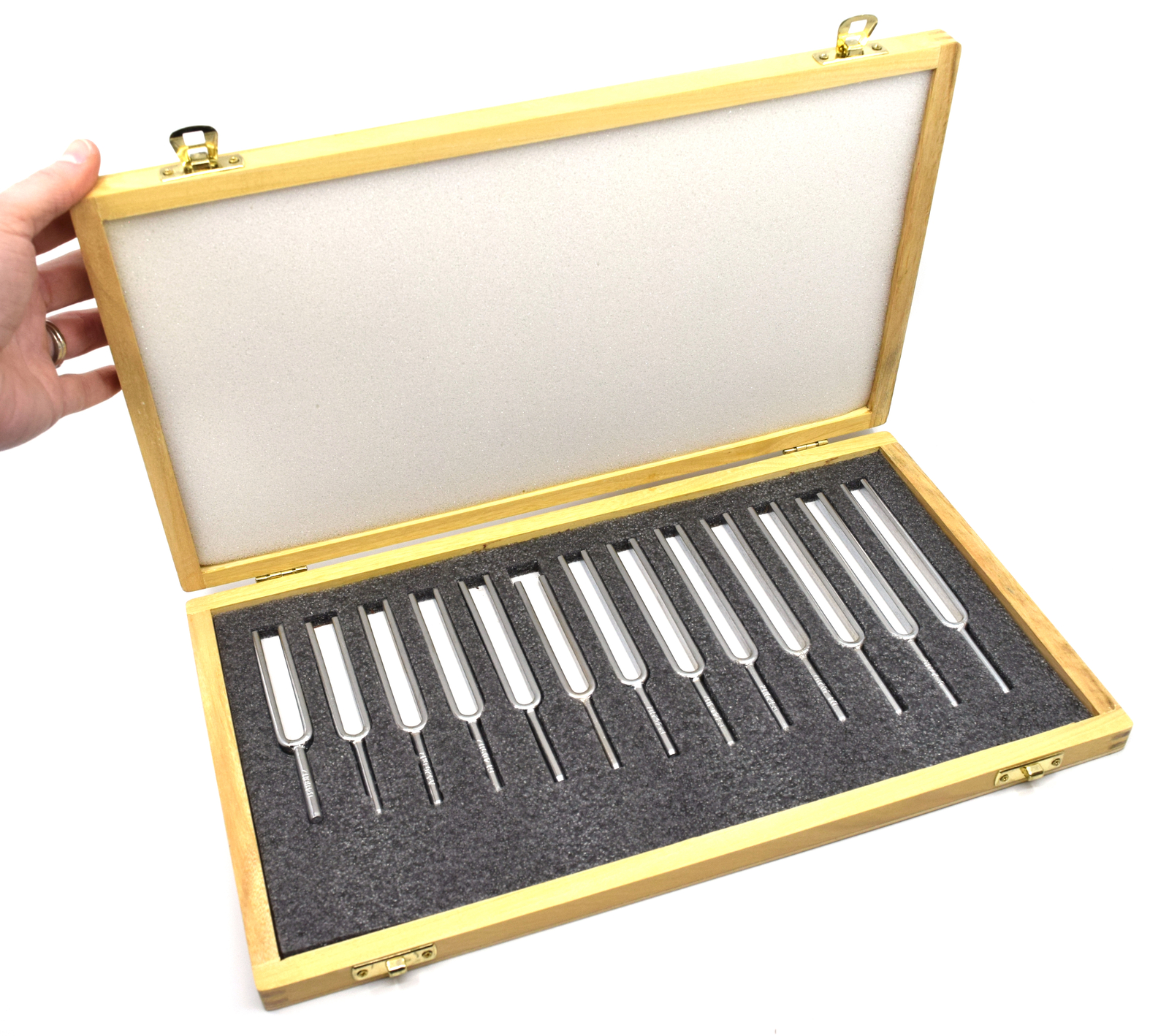 Steel Tuning Fork Set – Set of 13 – In Wooden Case – Physics Study – Eisco Labs