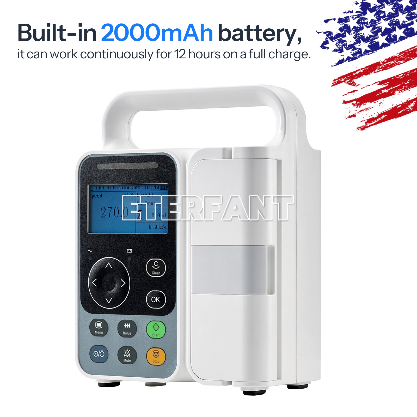 Human infusion pump 1-1200ml/h Adjustable, LCD, Built-in Battery Alarms