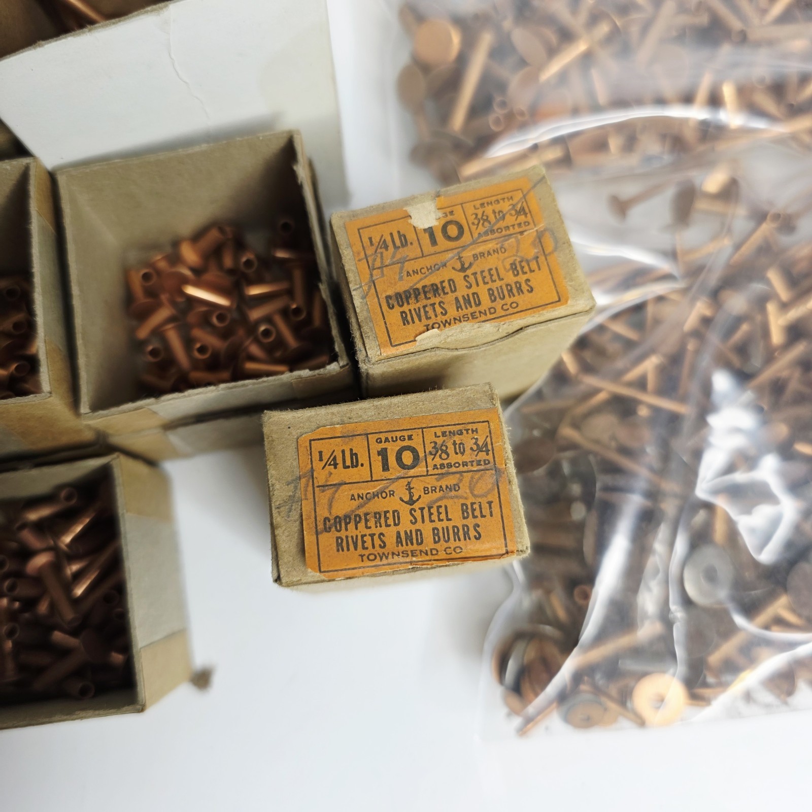 8 Pounds Vintage Copper Steel Belt Fasteners Tubular Rivets Burrs Boxes Lot Bulk