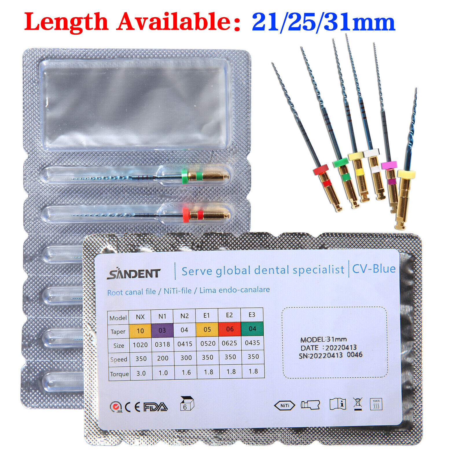 6/pack Dental Endo Endodontic Engine Root Canal NiTi Rotary Files 21/25/31MM ns