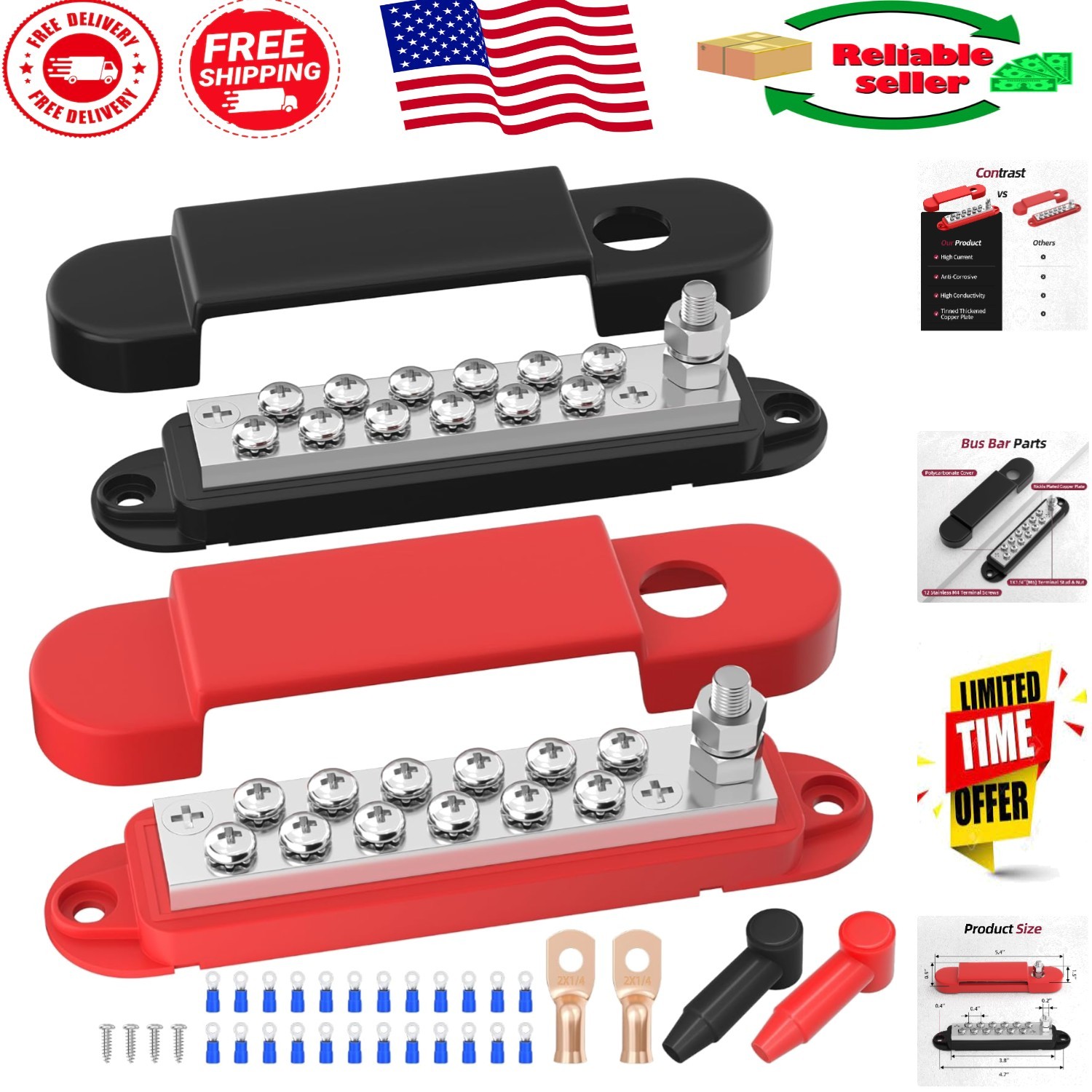 Durable ABS 12V Bus Bar with 48V Max Voltage for Secure Automotive Wiring