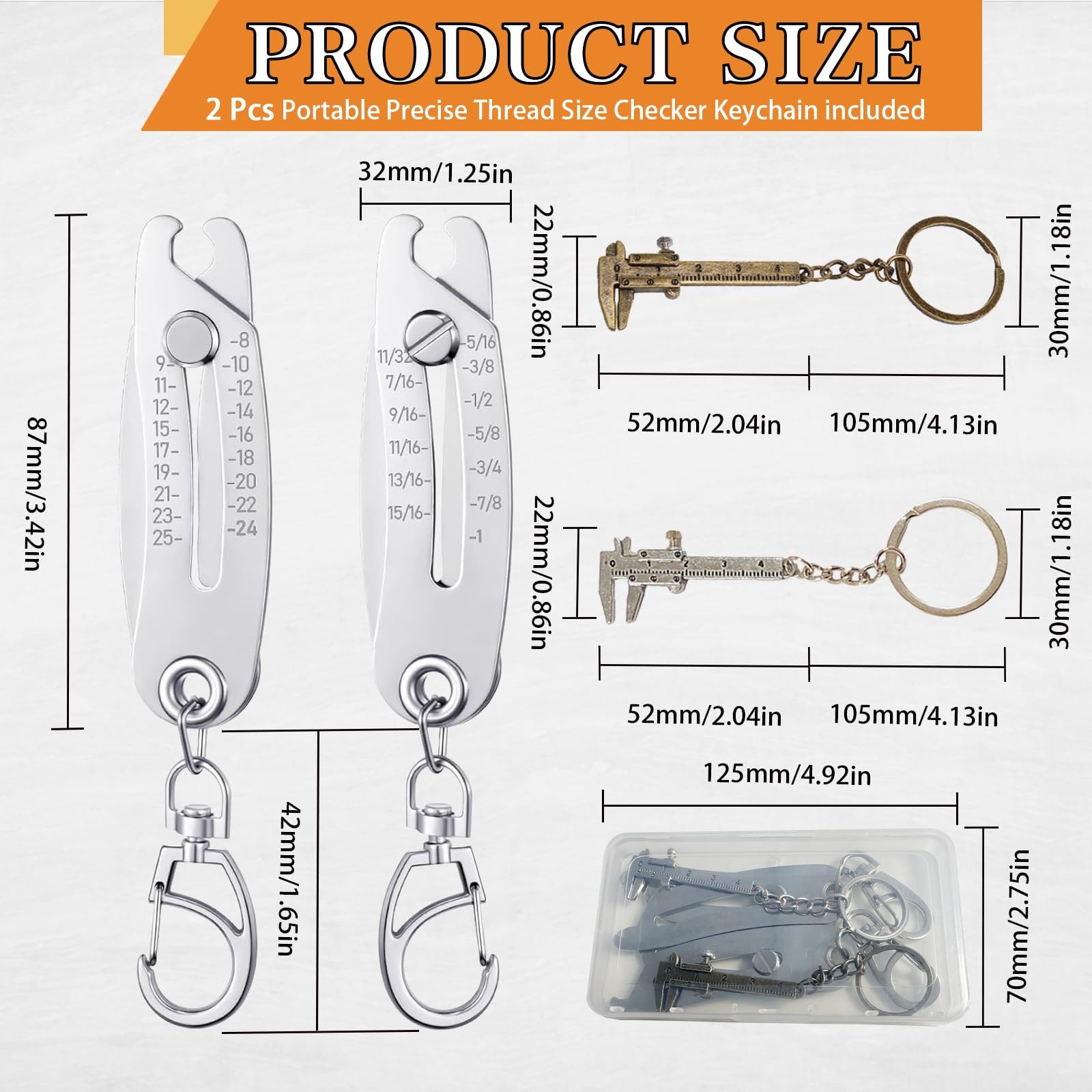 2PCS Portable Precise Thread Checker Keychain,Nut and Bolt Size Finder Keycha…