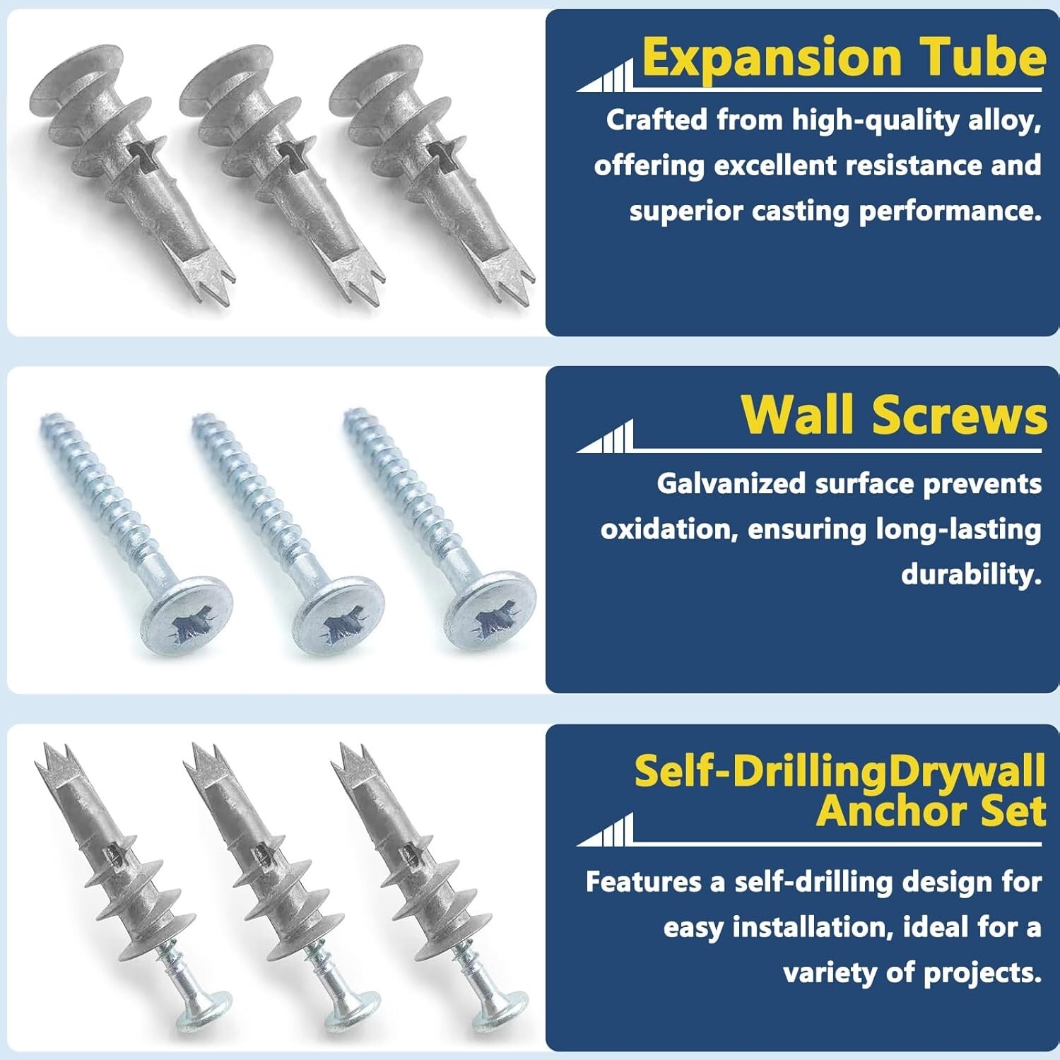 5/60PCS #8 Self-Drilling Drywall Anchors and Screws Kit Heavy Duty Wall Hanging
