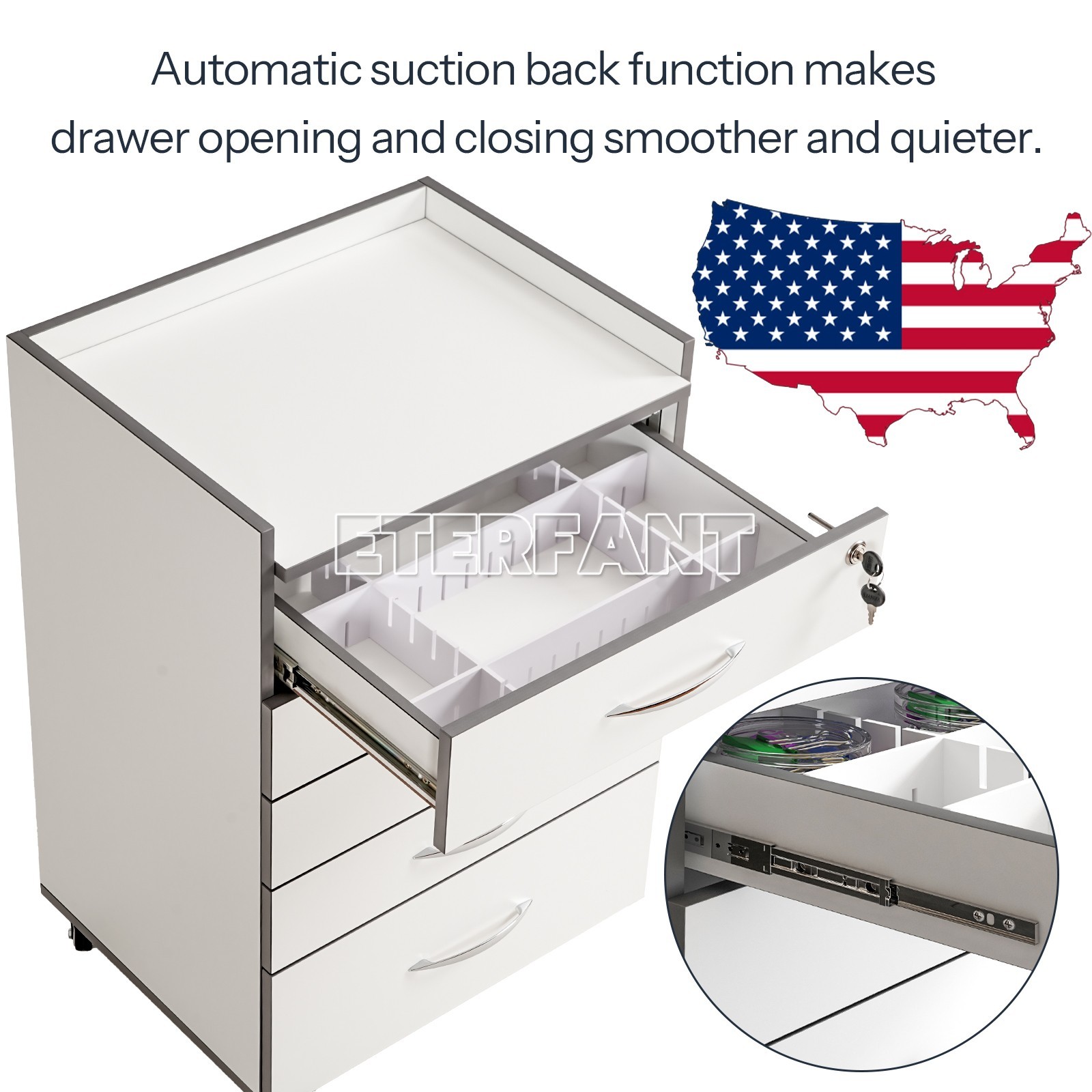 Dental Trolley Cart with Socket/Cart Acrylic Mobile Wooden Cabinet 5 Drawers US