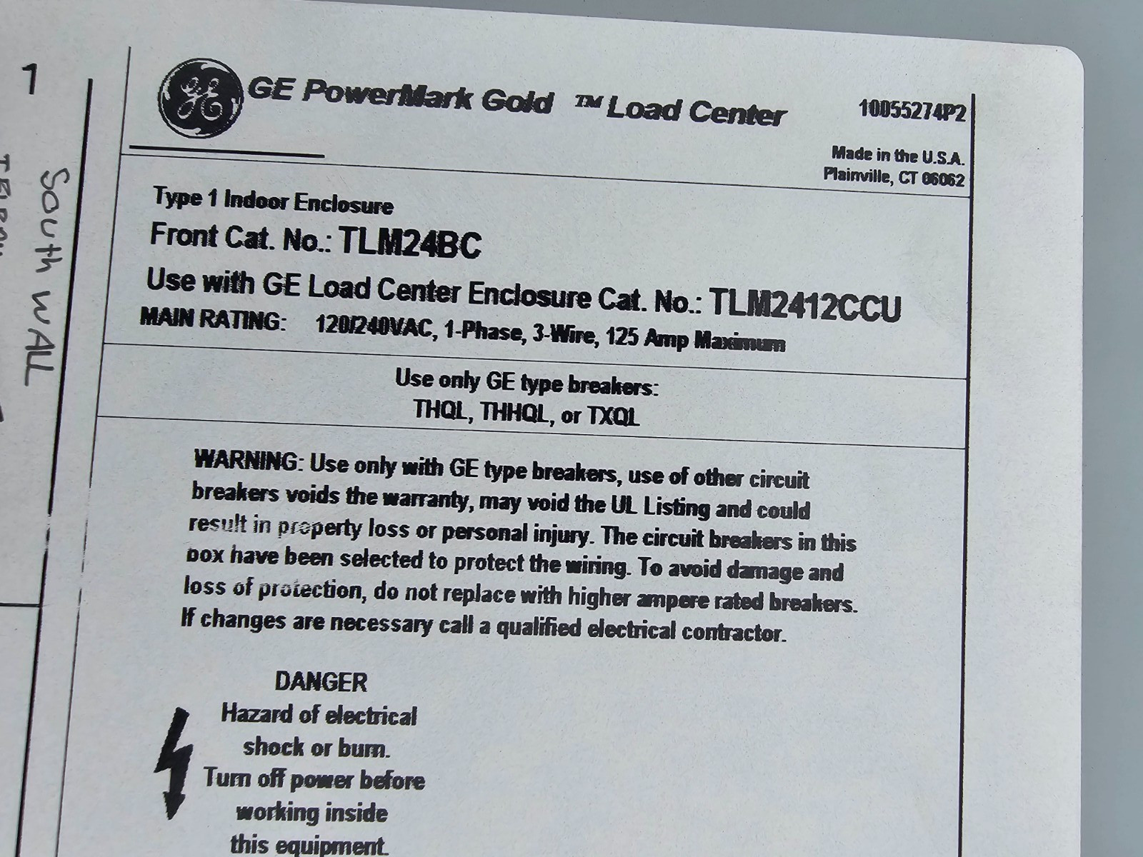 GE Power Mark Gold Load Center 125 amp 120/240 Volt 1 Phase 3 Wire Cat#TLM24BC