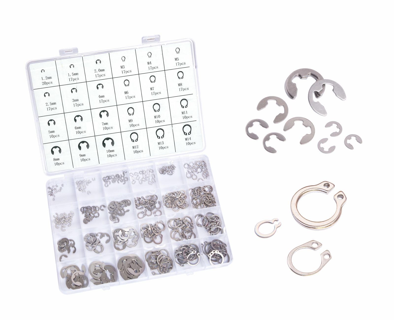 Xjsutkisky 327Pcs E-Clips Silver Stainless 327pcs e-clips+c-clips,