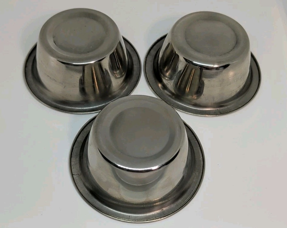 Set of 3 -Stainless Steel 4″ Bowls Prep Bowls Pre Owned Good Condition See Pics