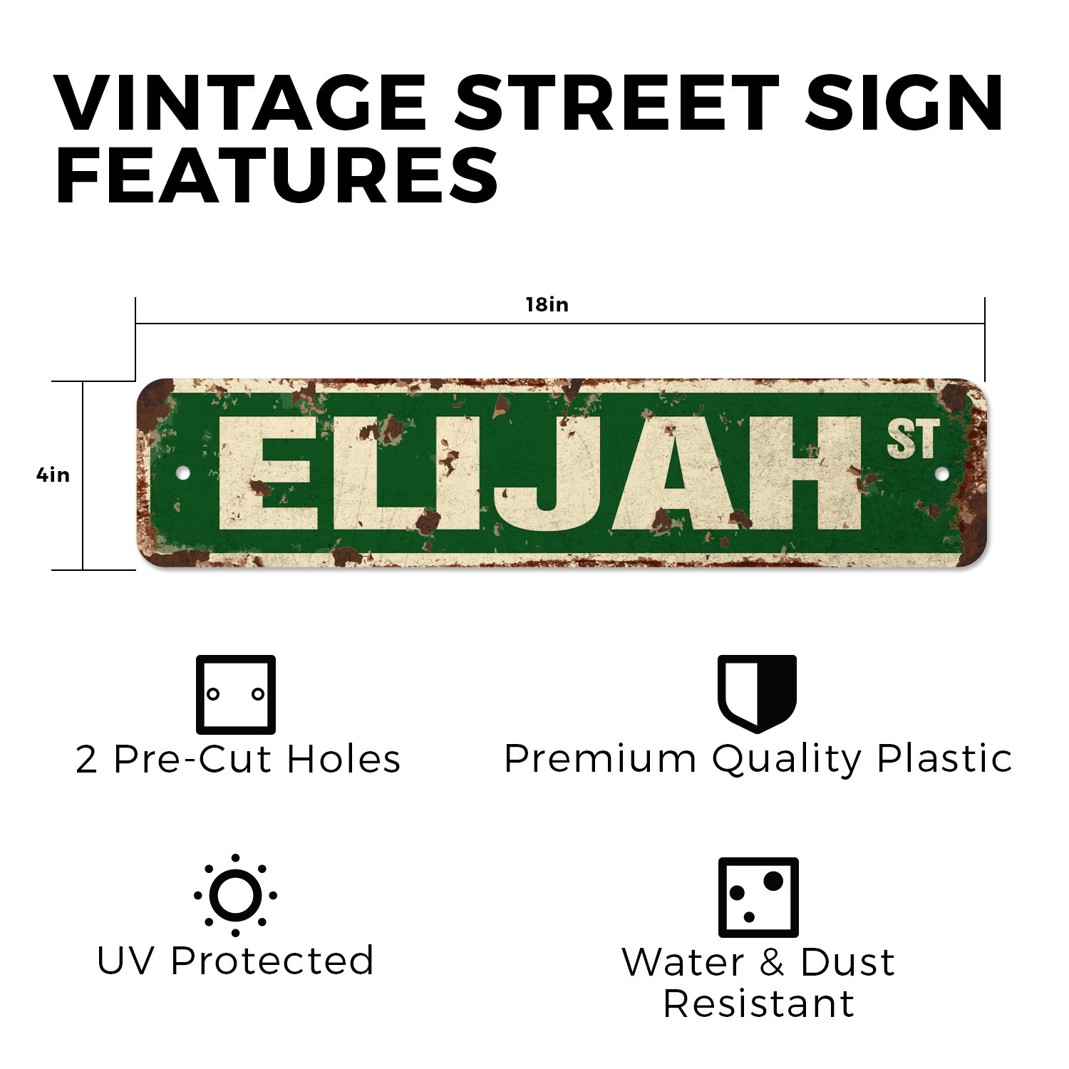 ELIJAH Vintage Style Rustic Street Sign Childrens Name Room Metal Road Sign
