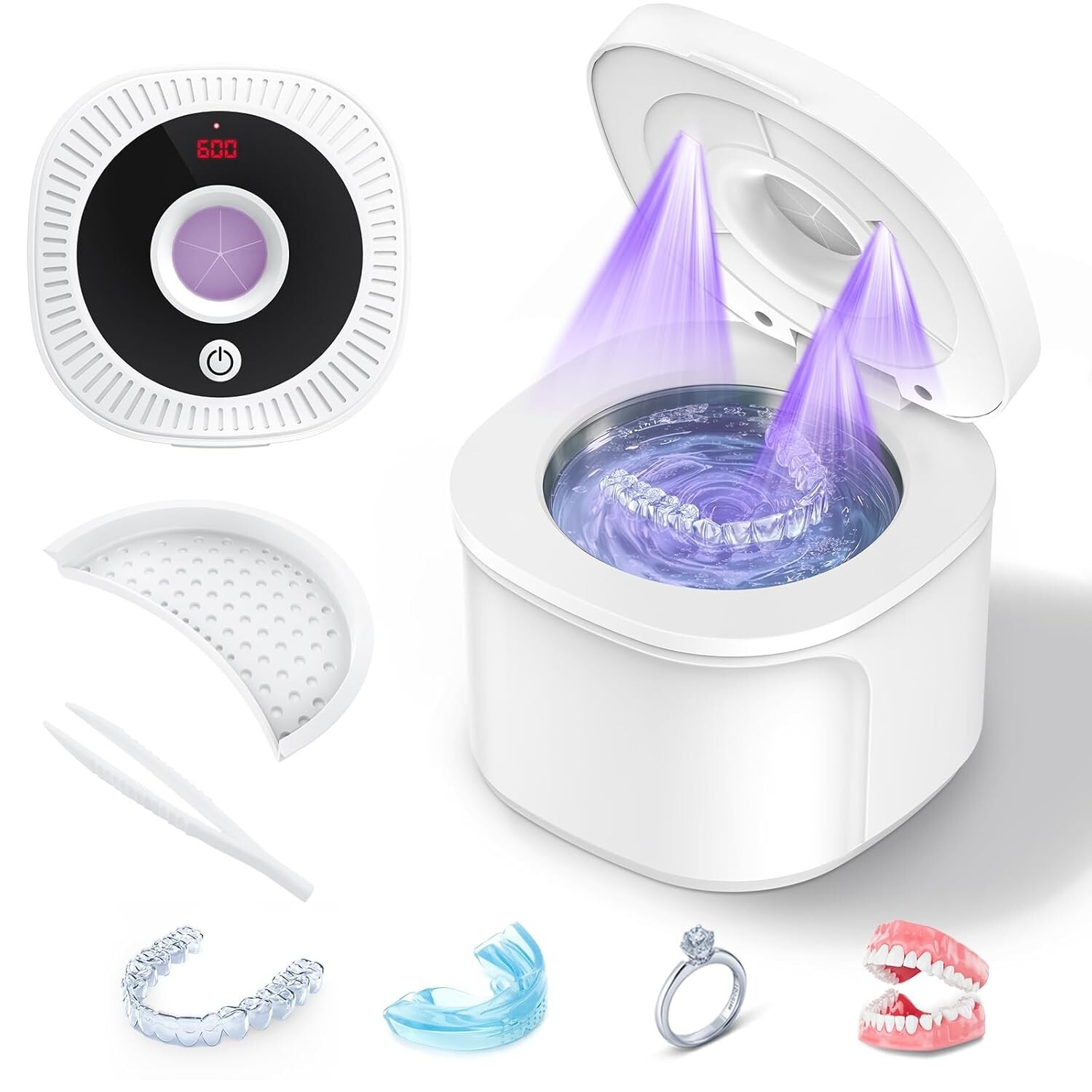 Ultrasonic Retainer Cleaner, 45kHz Dental Appliances Cleaning Machine with U/V