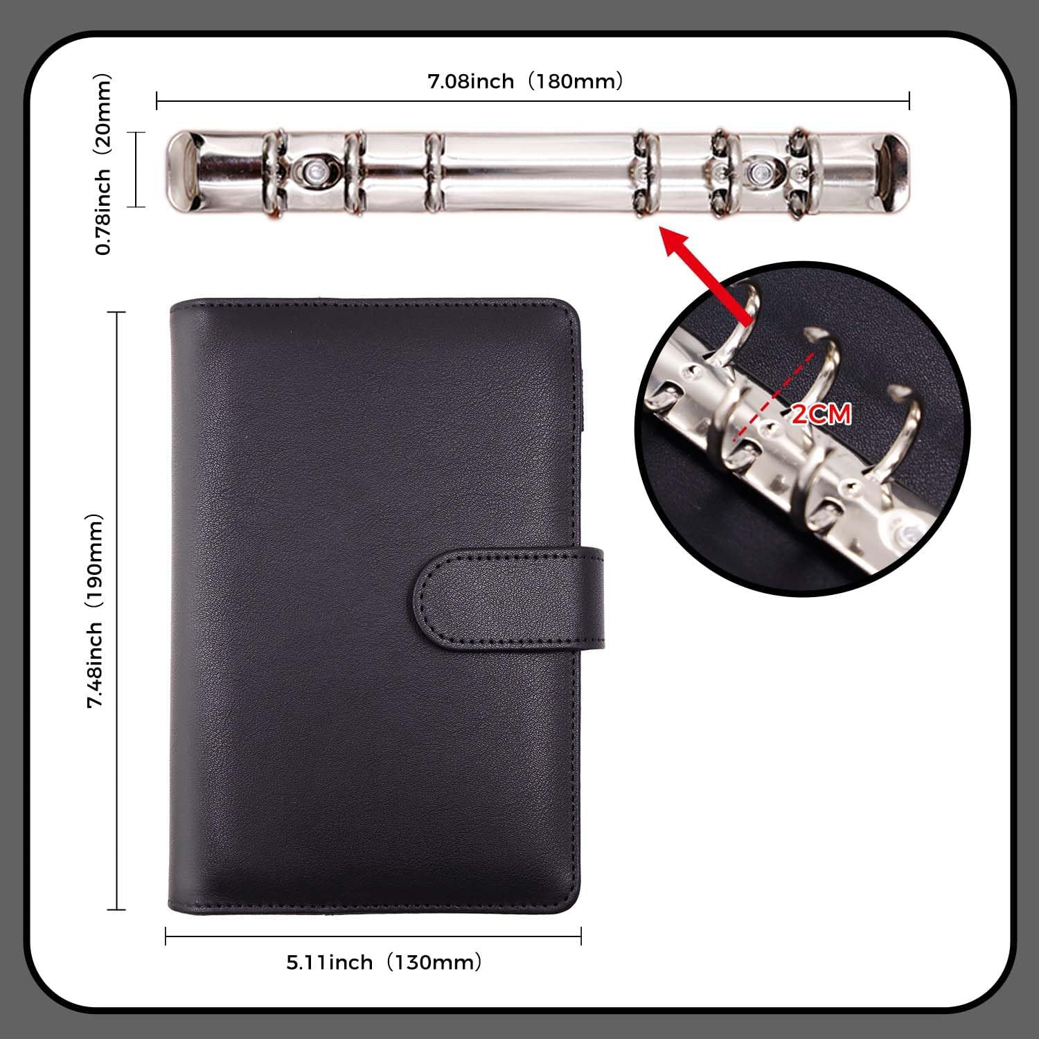 A6 Binder 6 Ring, Refillable Notebook Planner Cover, Small Leather Organizer Emp