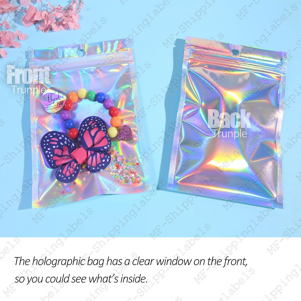 Smell Proof Mylar Holographic Bags Foil Pouch Resealable Clear Zip Food Storage