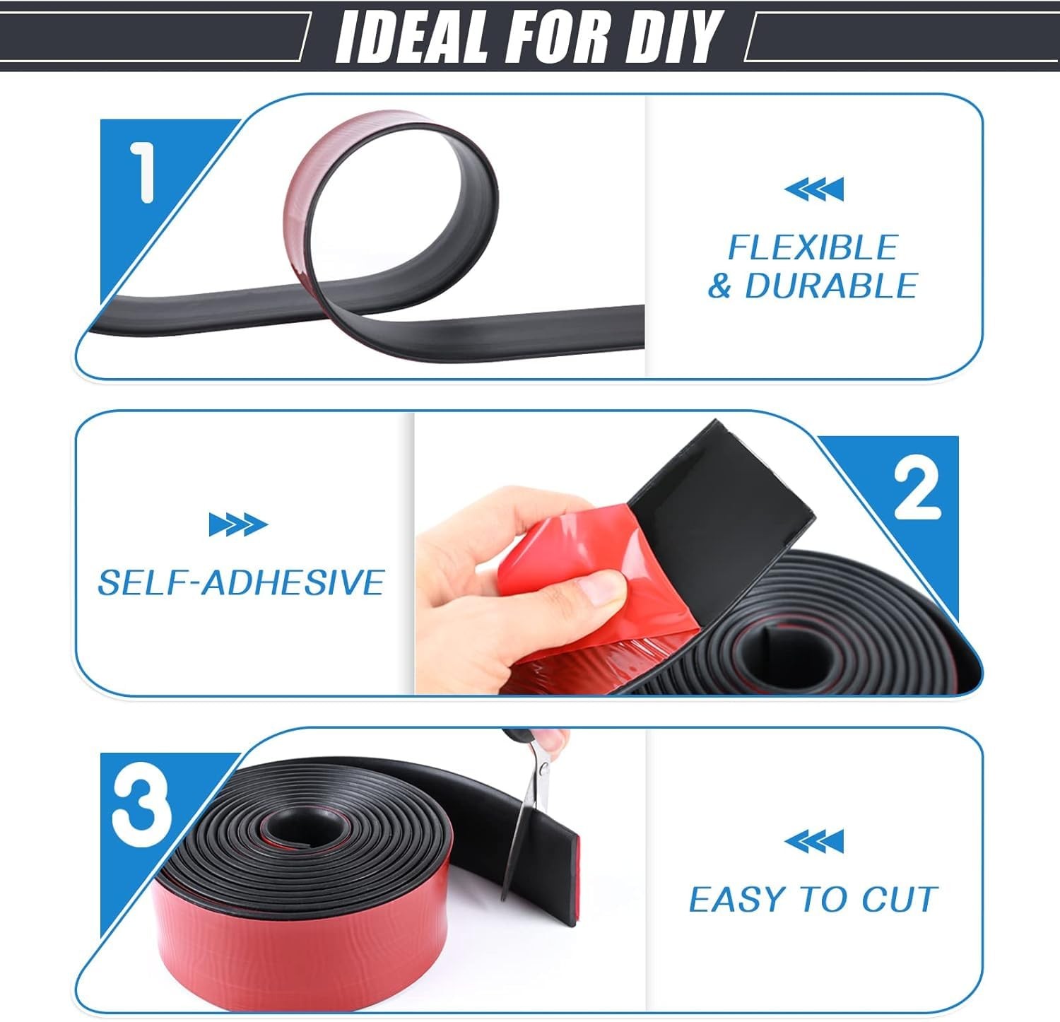 1 in x 1/16 in x 10 ft Adhesive Rubber Strip Neoprene Self-Stick Seal