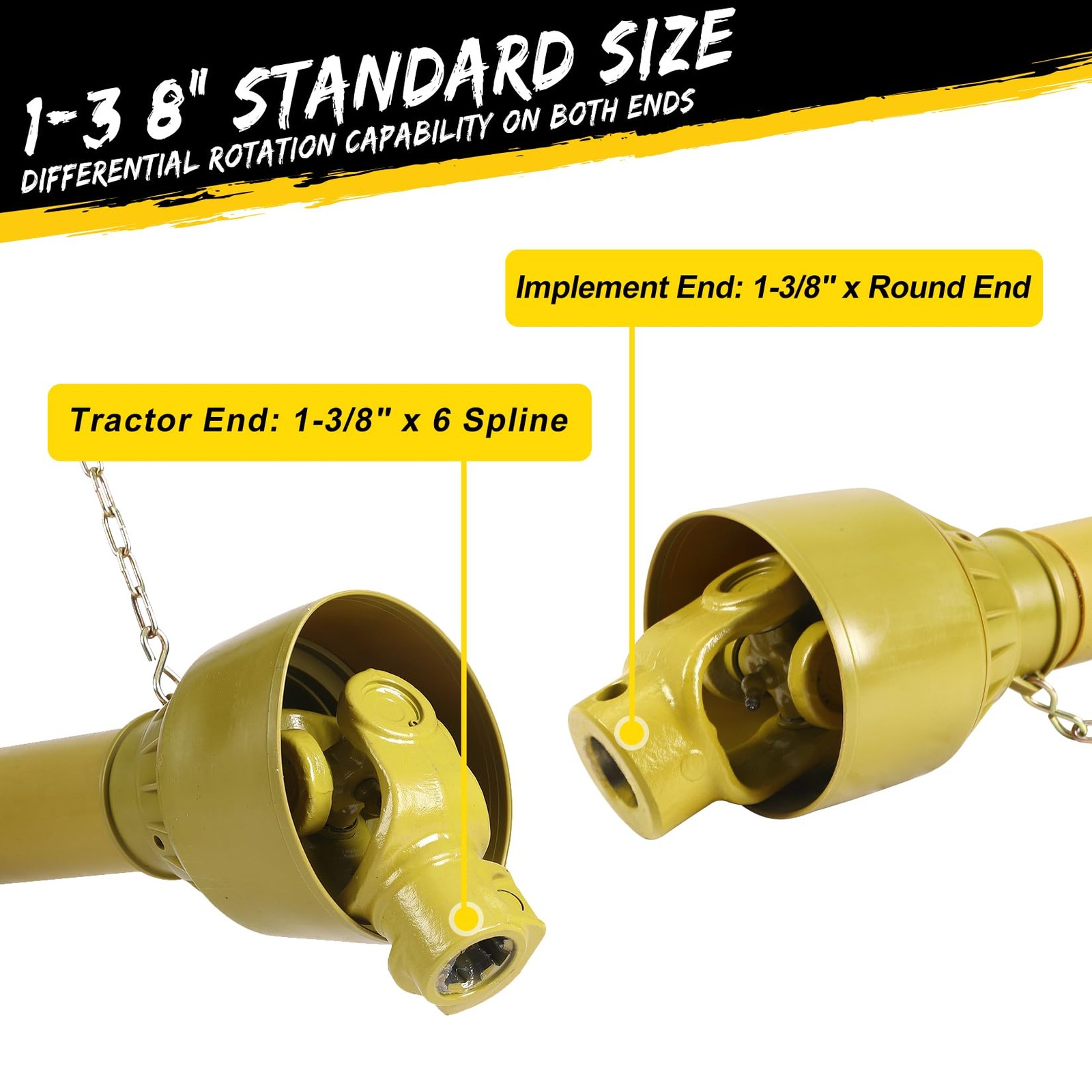 Heavy Duty Steel 43-61 IN Tractor PTO Shaft,1-3/8″ x6 Spline & Round End 540 RPM
