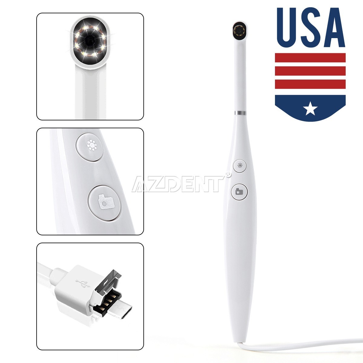 AZDENT Dental Intraoral Camera USB Imaging Intra Oral HD Camera 8 LED light