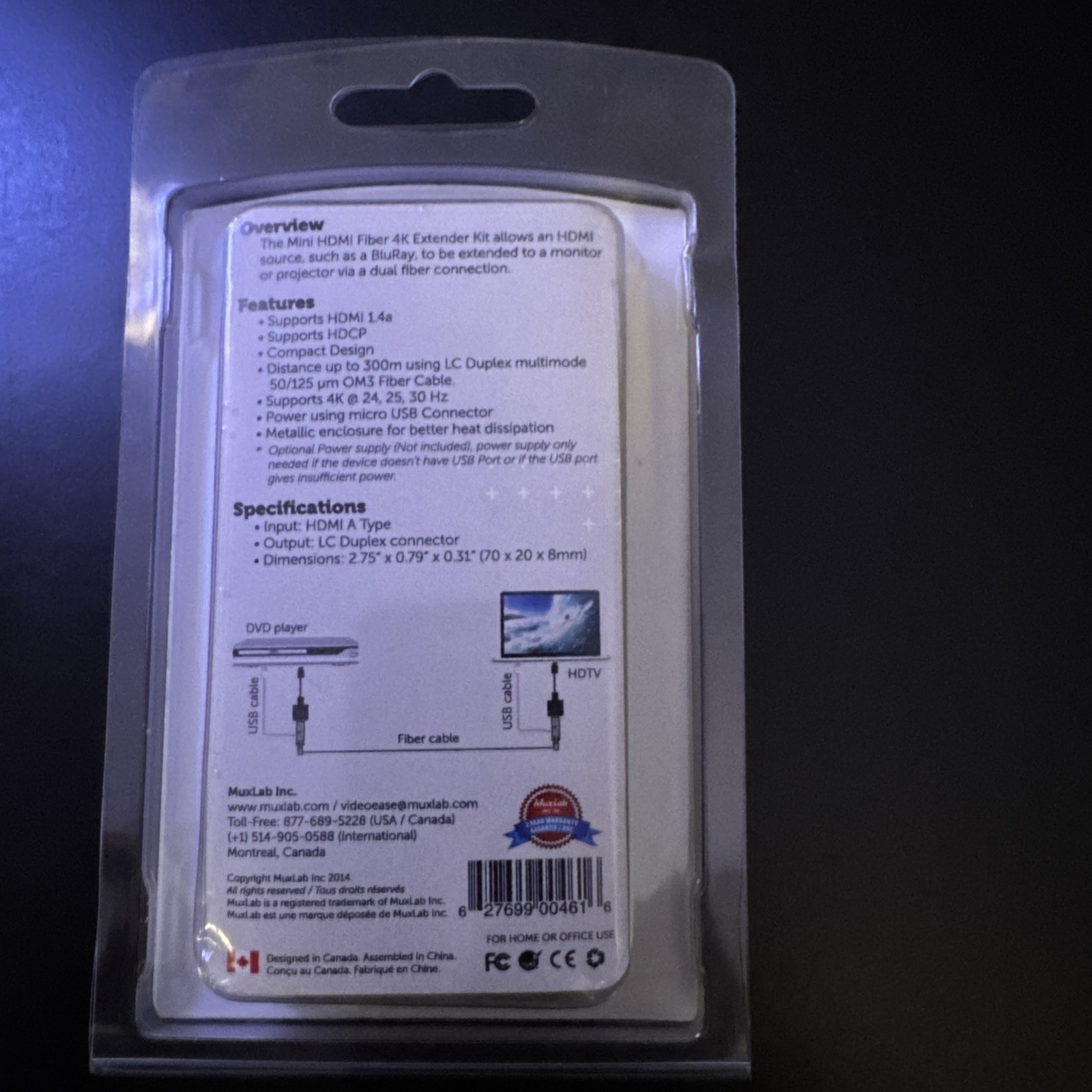 MUXLAB Mini HDMI Fiber 4K extender kit (NEW IN BOX)
