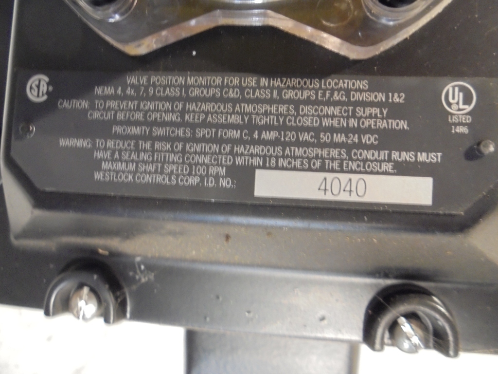 KEYSTONE PNEUMATIC ACTUATOR 020-790-301, 3″ BUTTERFLY, WESTLOCK MONITOR 4040