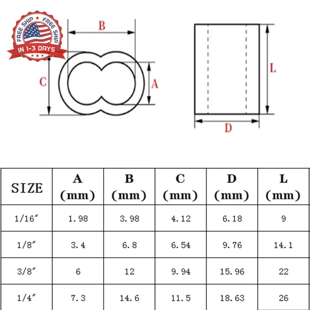 YAMASO 200pcs 1/16″ Aluminum Crimping Loop Sleeve, Cable Ferrule Wire Rope Sleev
