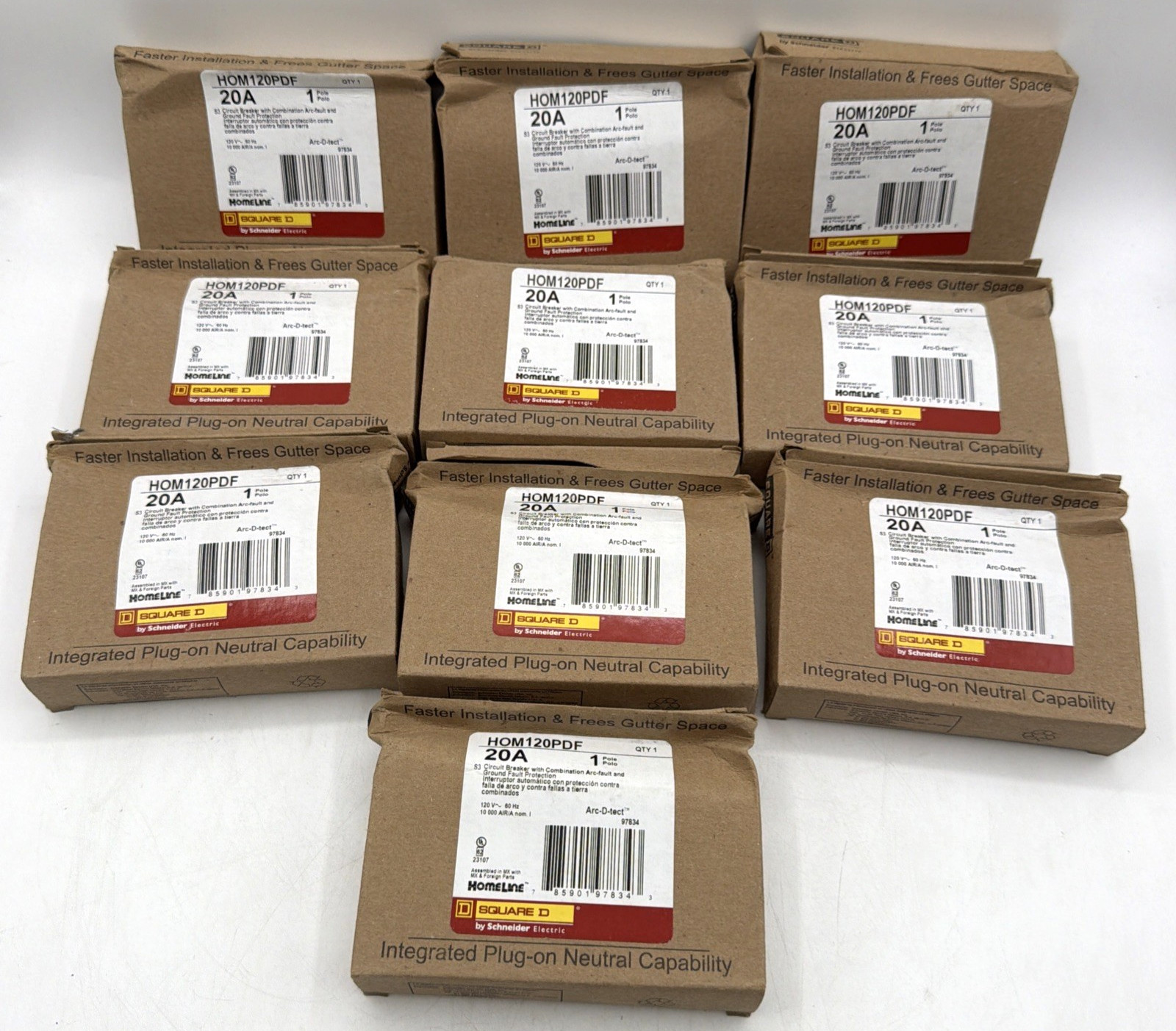 10 PCS Square D HOM120PDF HOM120PDFC 20A GFCI/AFCI Combo Plug On Neutral Surplus