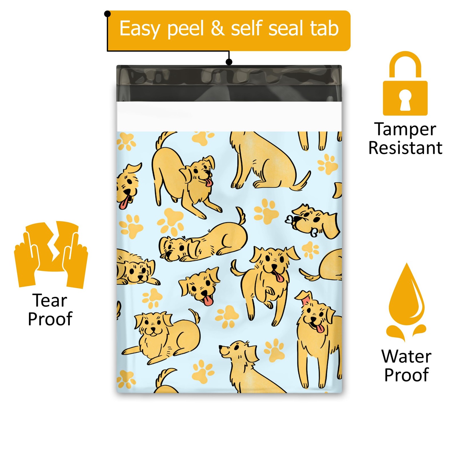 100 PCS Dogs Designer Poly Mailers Shipping Envelopes Printed 10×13 Inch