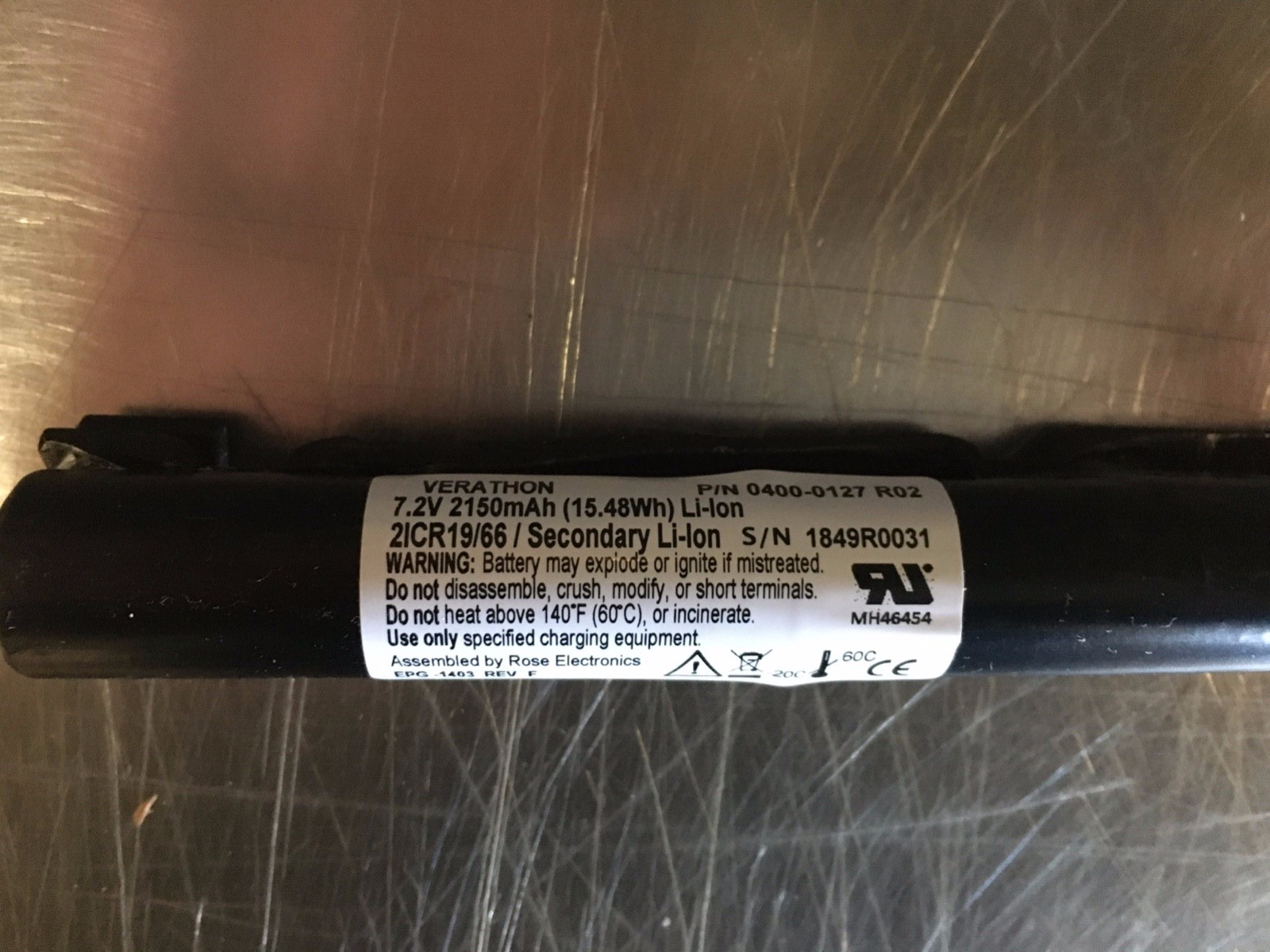 Verathon GlideScope AVL Cobalt 0570-0338 Monitor Battery 0400-0127 R02 7.2V