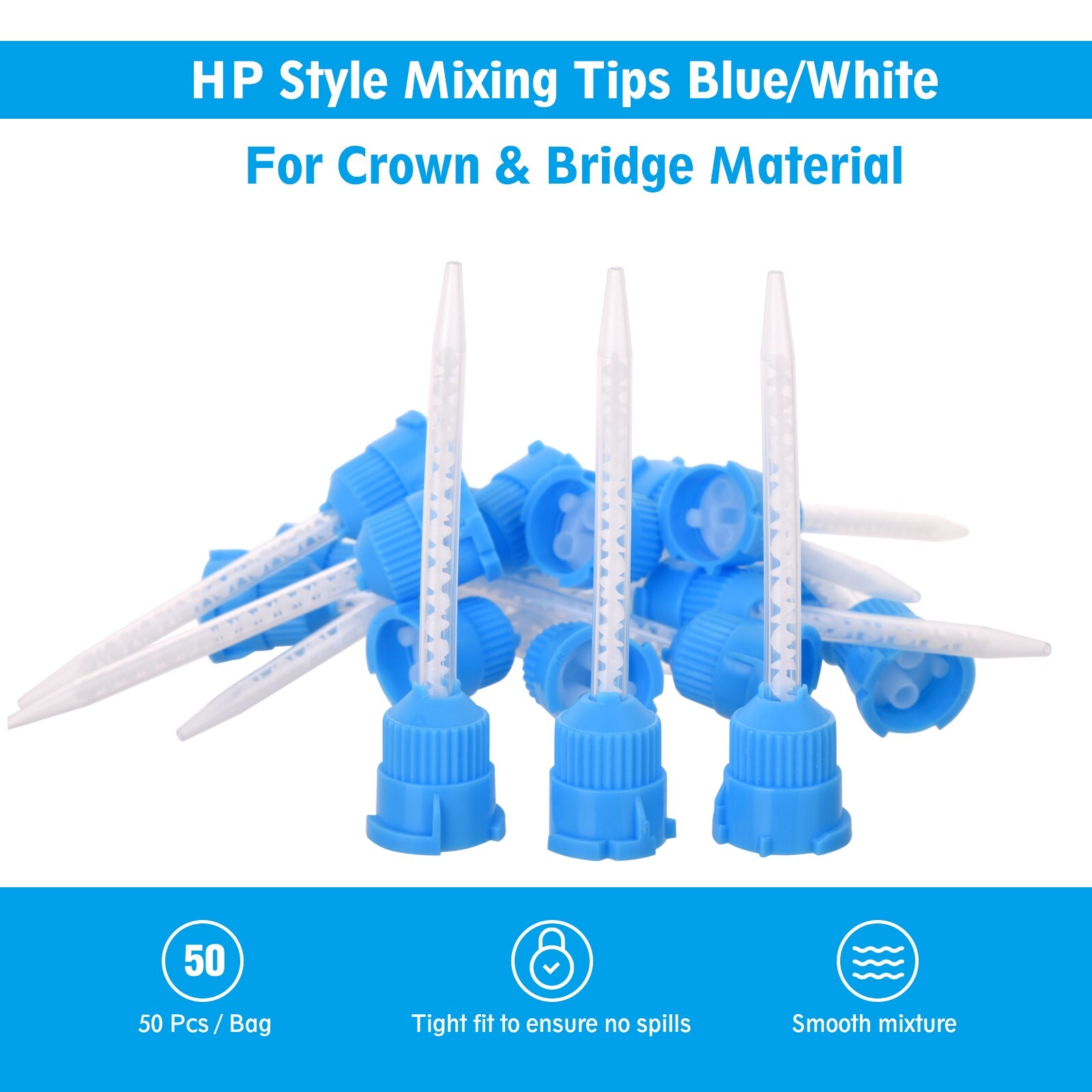 Dental Mixing Tips Impression Temporary C&B Material Blue/White Long 50/Pack