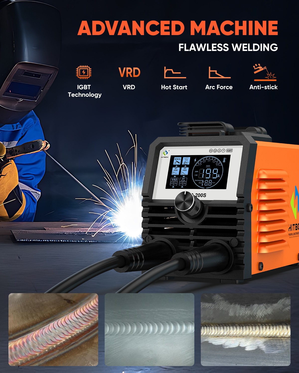 HITBOX 200A Stick Welder 110V ARC MMA Lift TIG 2-in-1 Welding Machine DIY/Gift