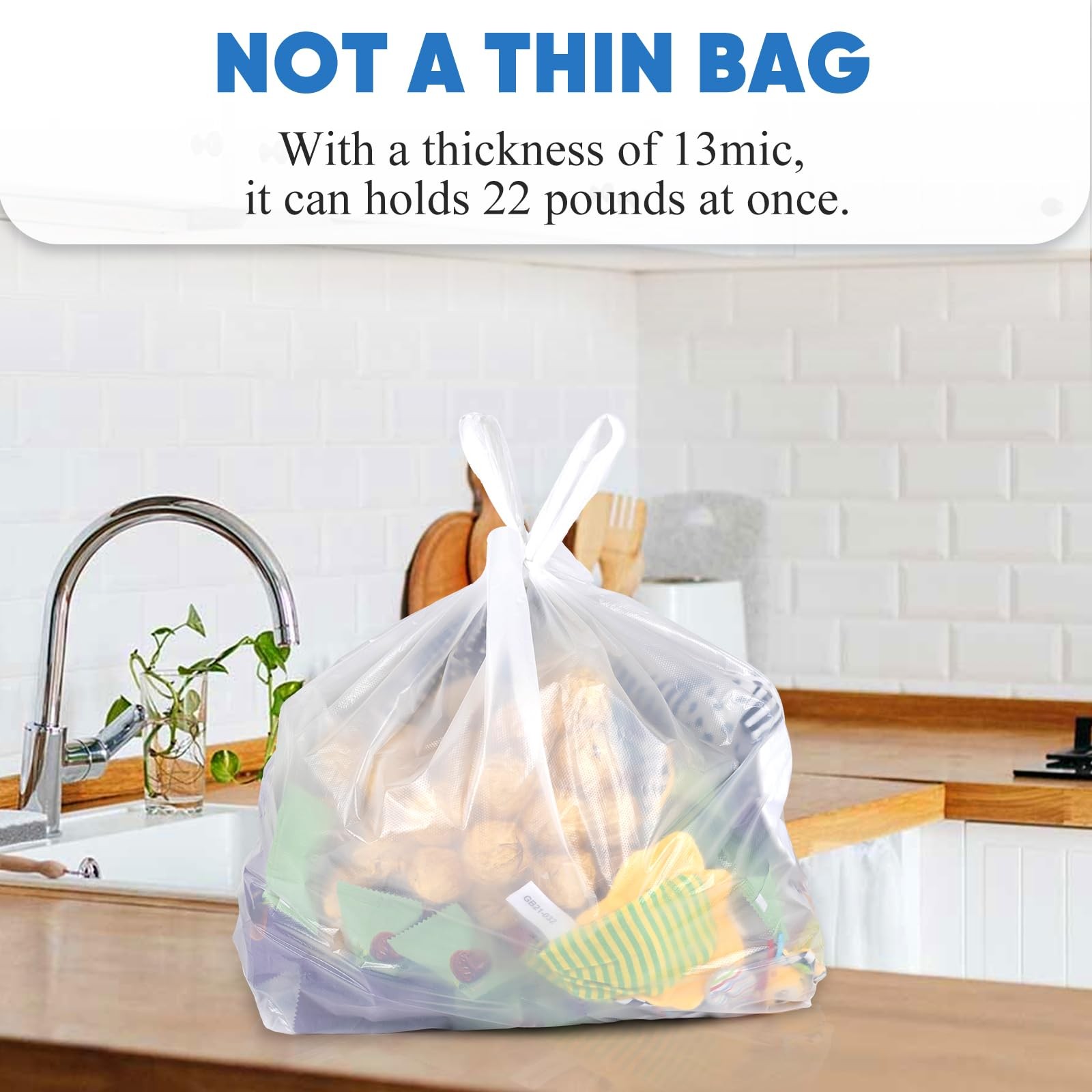 T Shirt Bags, 1000 Count, With Handles Recyclable White Plastic 11″x 6″x 21″