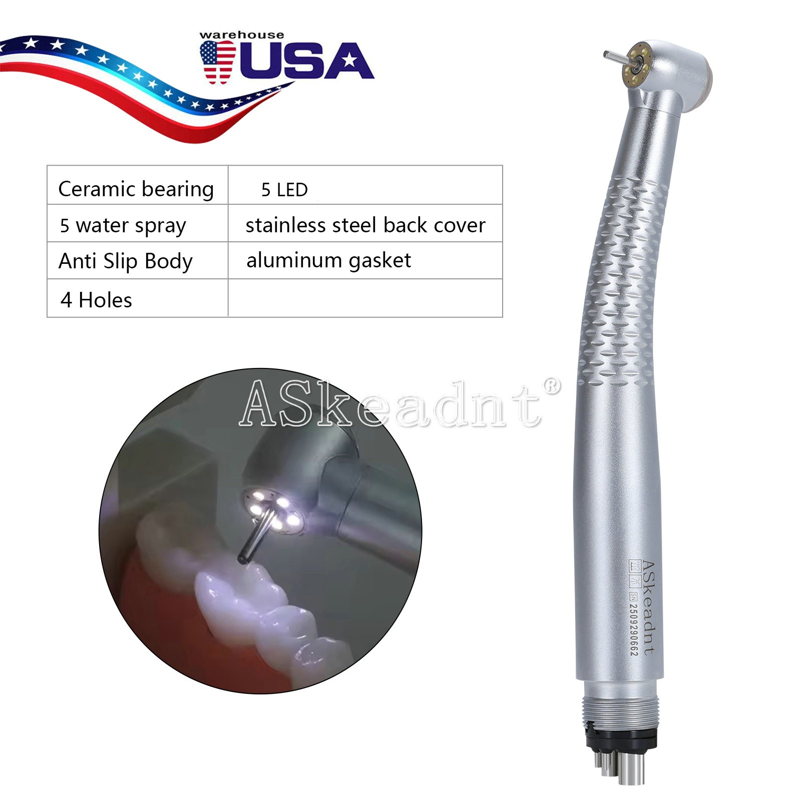 1-10*Dental 5 Led High Speed Handpiece Shadowless E-generator 5LED Hand piece 4H