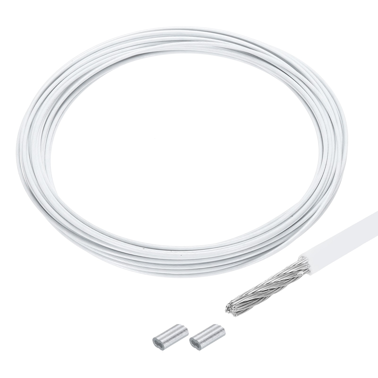 33Ft(10M) Wire Rope 304 Stainless Steel 1/16″ (1.5 mm) with 2Pcs Sleeve White