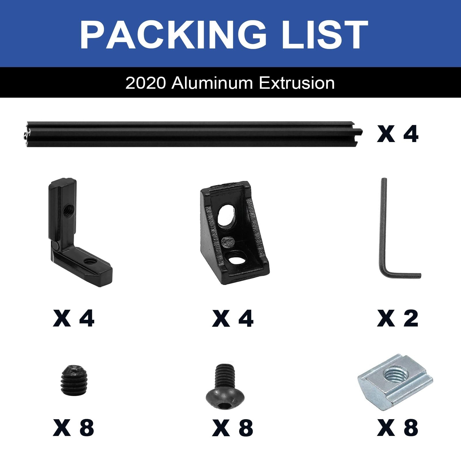 4Pack 2020 Aluminum Extrusion T-Slot 1220mm 48 inch Black Extruded Aluminum P…