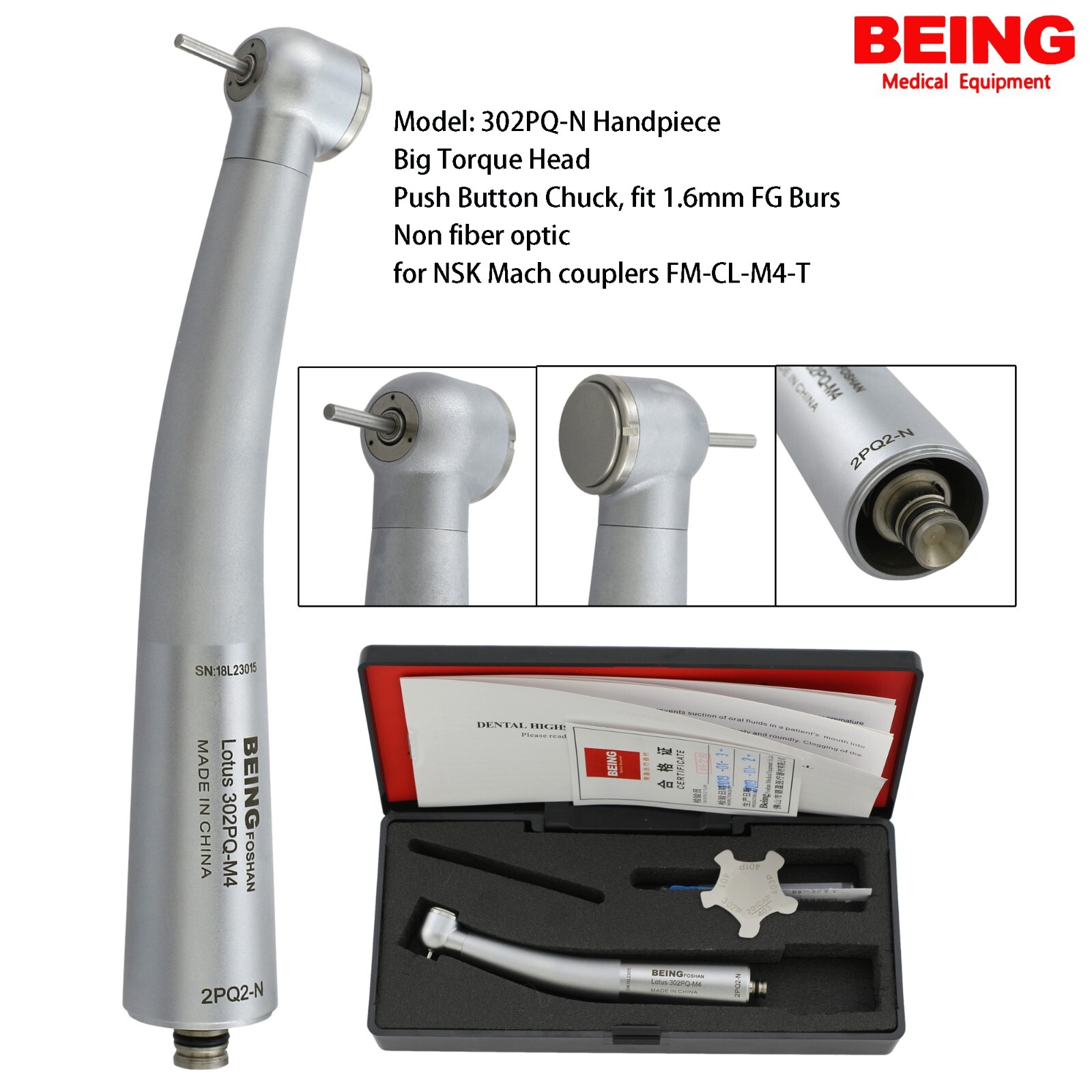 BEING Dental Handpiece High Speed Turbine Fiber Optic LED NSK Phatelus Coupler