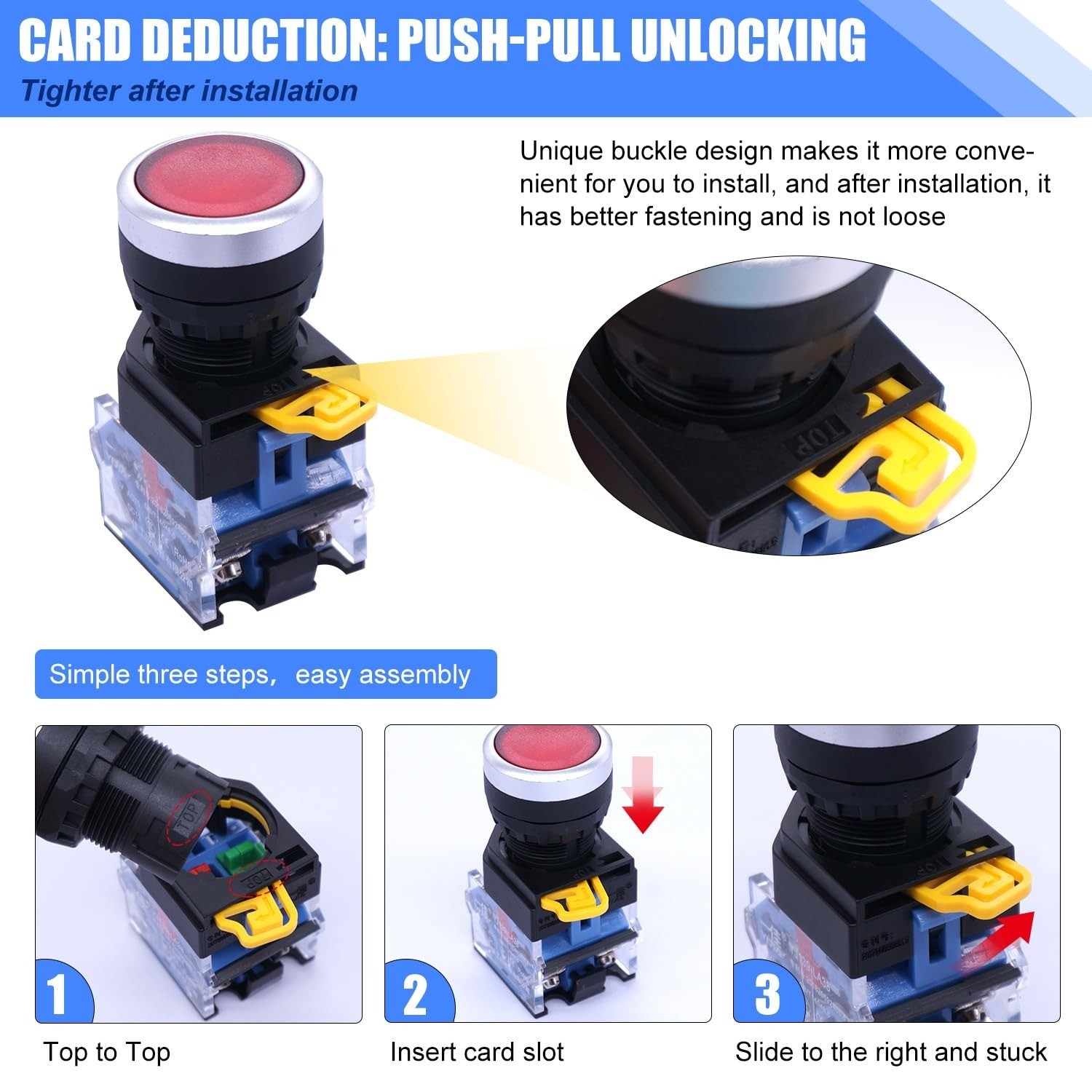 Taiss 3 Pack 22mm Momentary Push Button Switch 10A 440V DPST