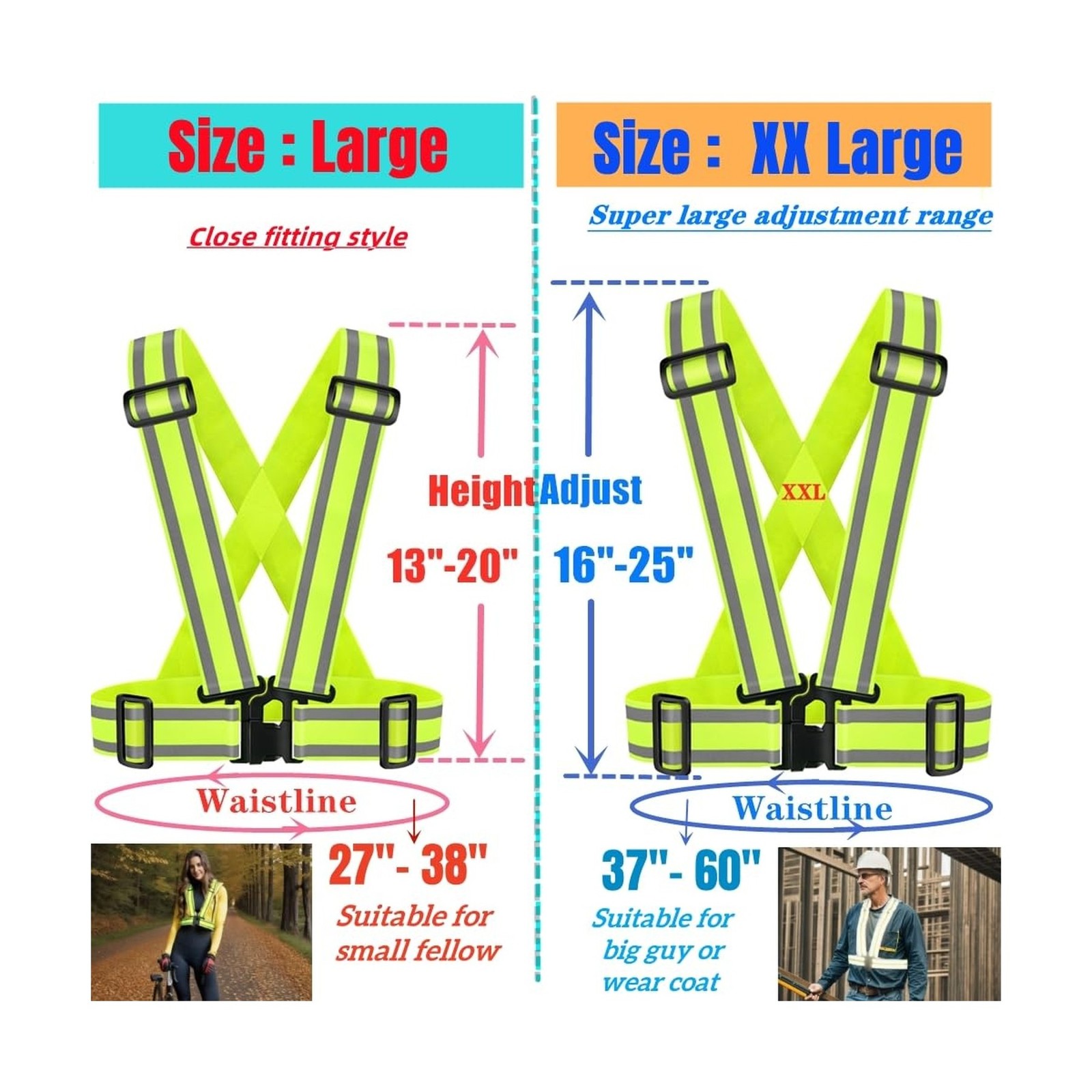 High Visibility straps |Safety Vest |Adjustable & Elastic | Ref… FAST USA SHIP