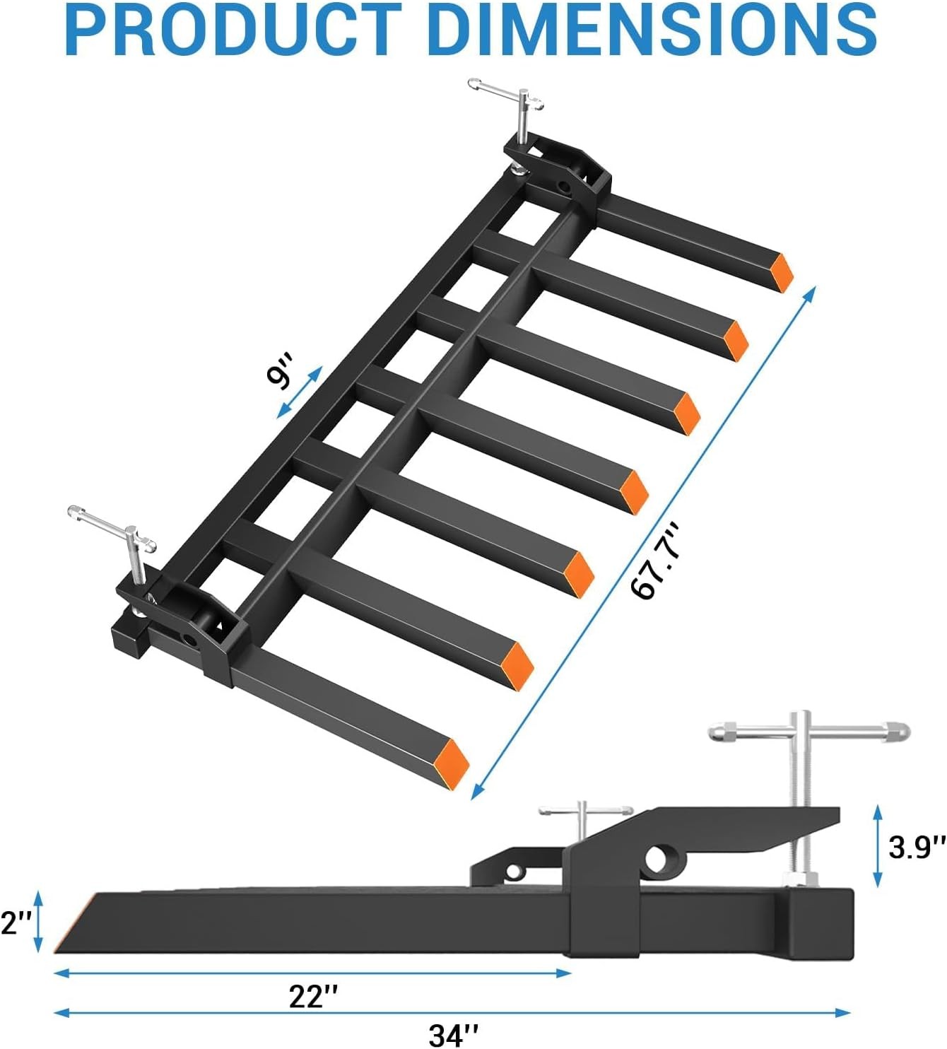 68″ Clamp On Debris Forks for Tractor, 5400 LBS Pallet Fork for Loader Bucket