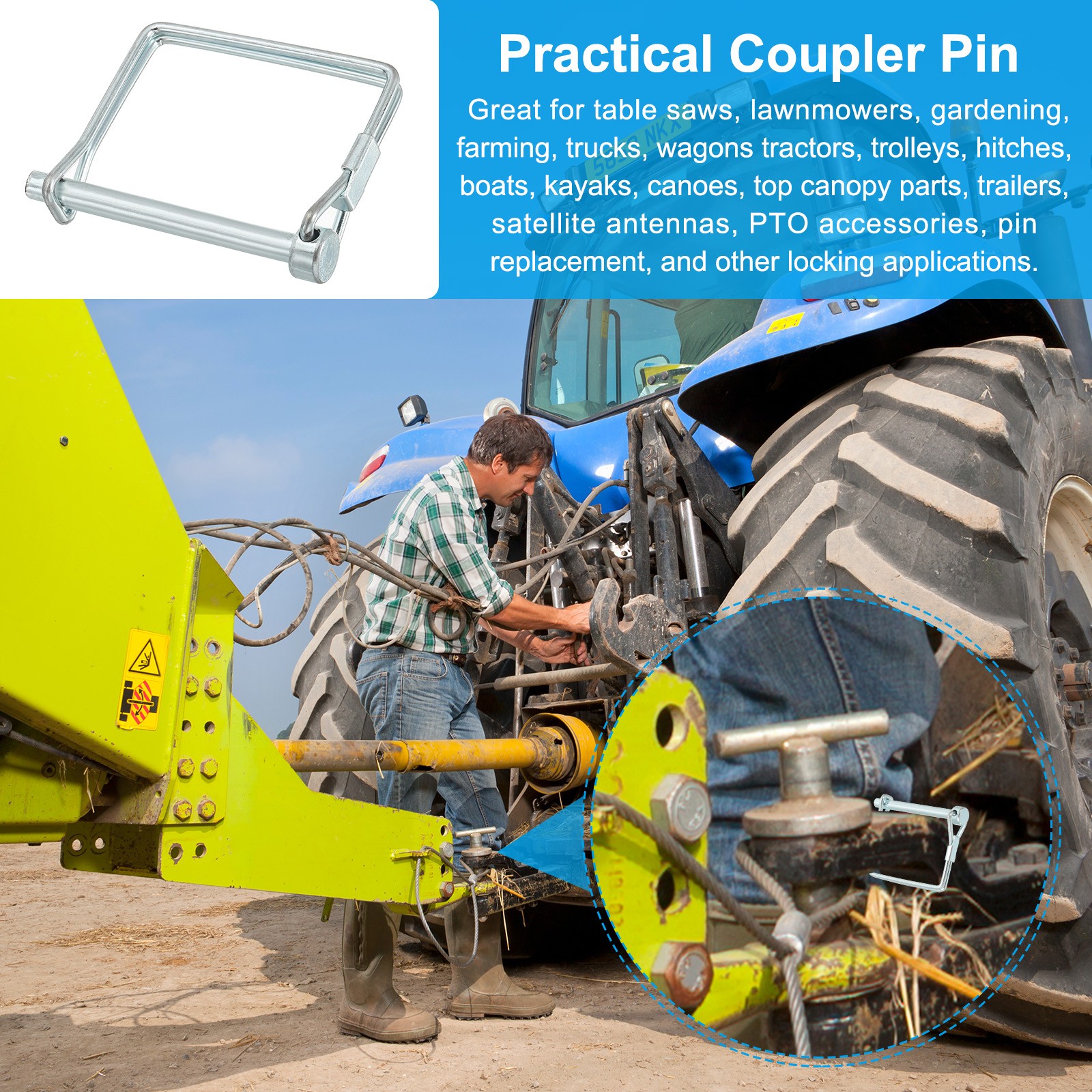 2Pcs 1/2″x3-9/16″ Square Trailer Coupler Pin Wire Lock Pin Shaft Locking Pins