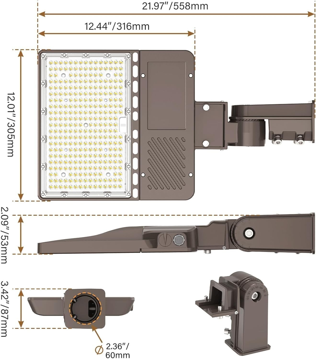 277-480V LED Parking Lot Light Shoebox Flood Stadium Lights Slip Fit Mount 5000K