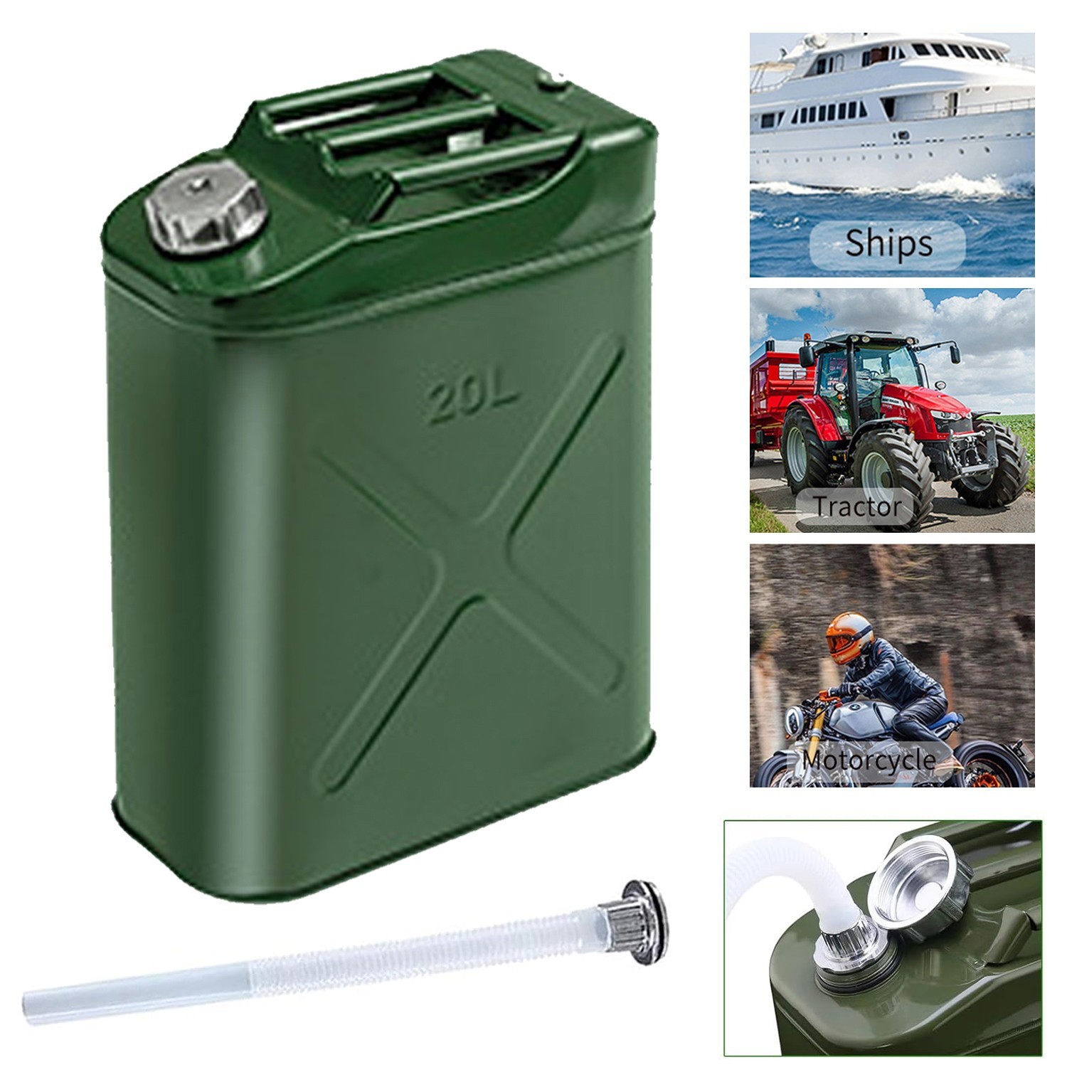 5 Gallon 20L Gasoline Army Green Jerry Can Military Metal Steel Tank Backup USA