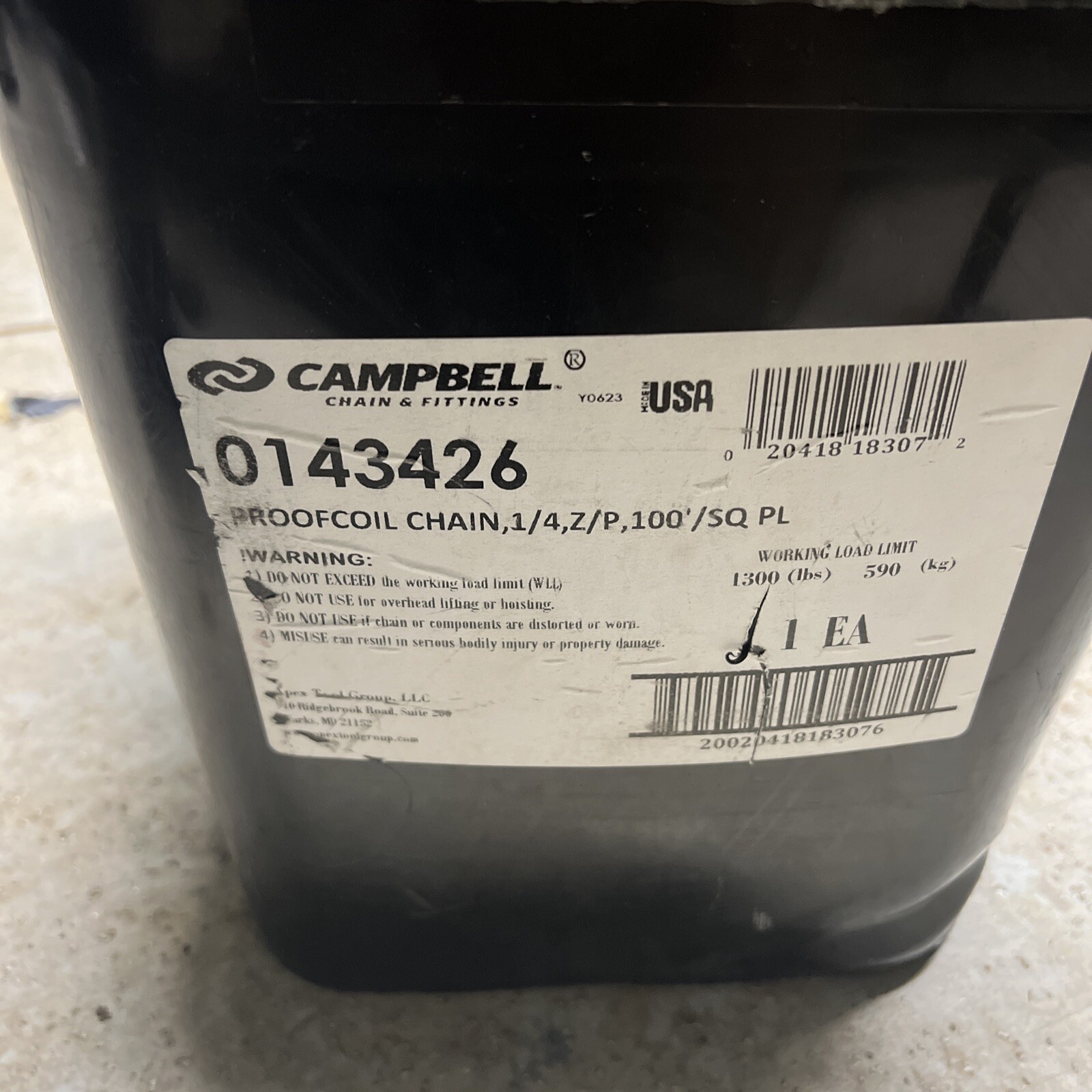 Campbell Chain & Fittings 0143426 1/4″ x 100ft Grade 30 Steel Proof Coil