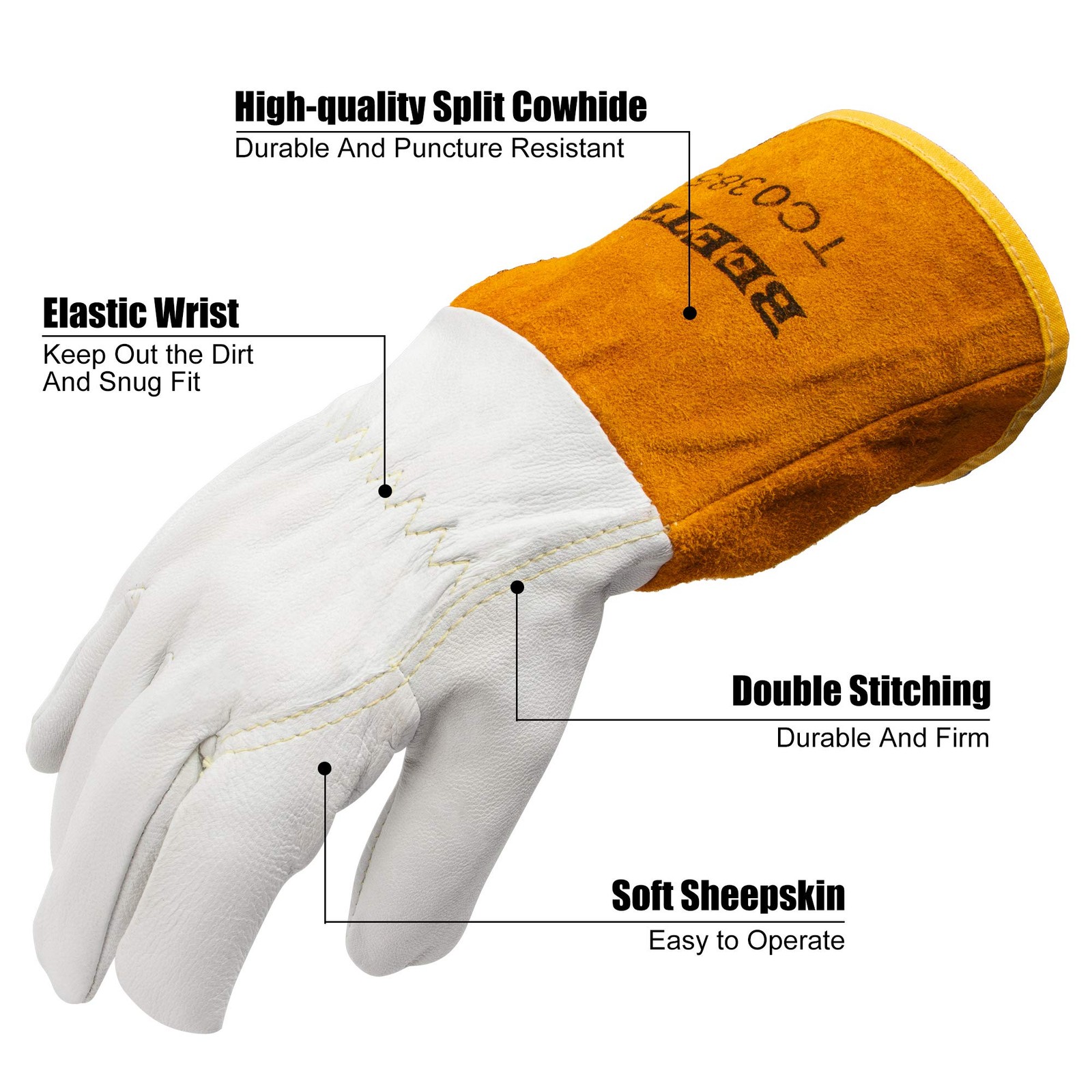 Beetro Working Gloves 12 Pairs Tig Welding Cowhide Split Leather Heat/Fire