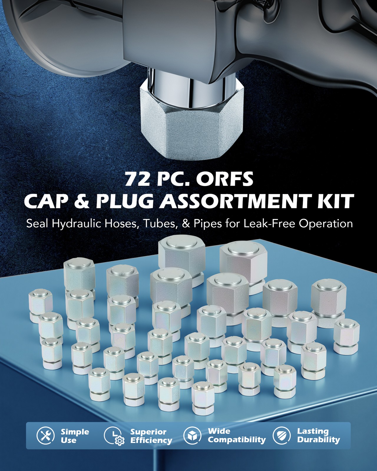 ZELCAN 72pc ORFS Industrial Hydraulic Cap &Plug Hose Tube Pipe Fitting 37° Flare
